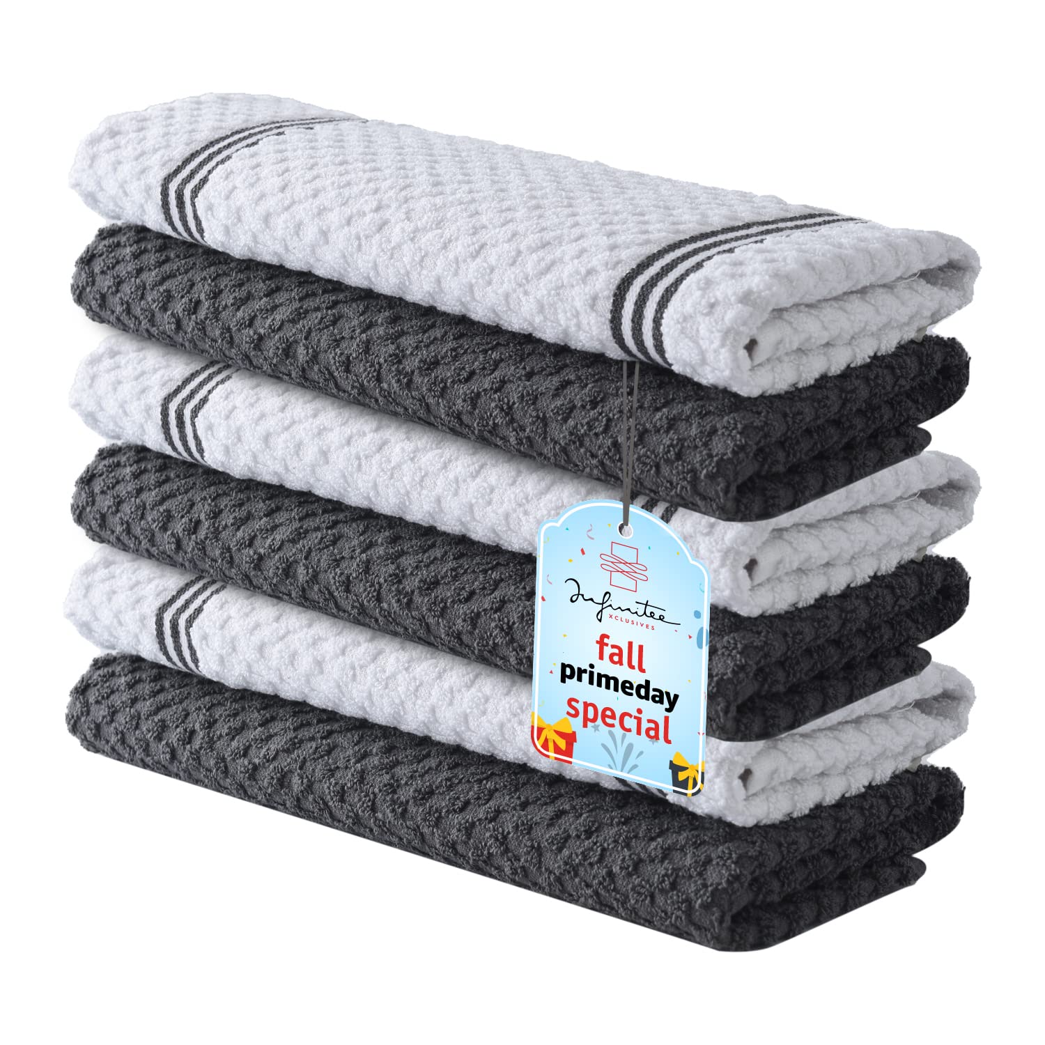 Premium 100% Cotton Kitchen Towels - 6 Pack Absorbent Dish Towels 15x25 Inches, 425 GSM Terry Cloth for Drying Dishes & Household Cleaning - Soft & Durable Tea Towels for Kitchen, Bathroom & Daily Use by Infinitee Xclusives