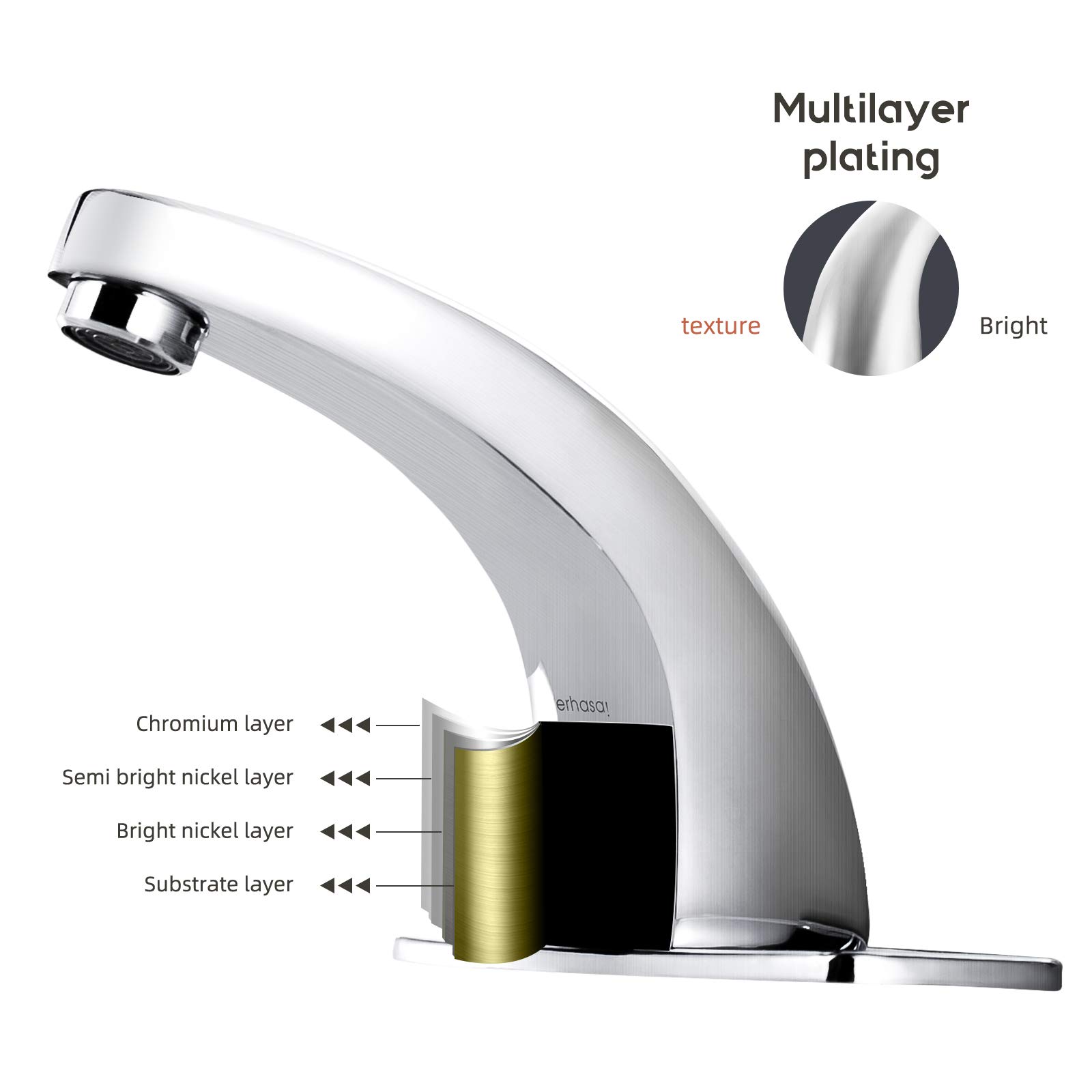 Chrome Automatic Touchless Bathroom Faucet - Hands Free Sensor Sink Faucet with Control Box & Hole Cover Plate (IT-202) - Ideal for Modern Homes, Public Restrooms & Water-Saving Applications