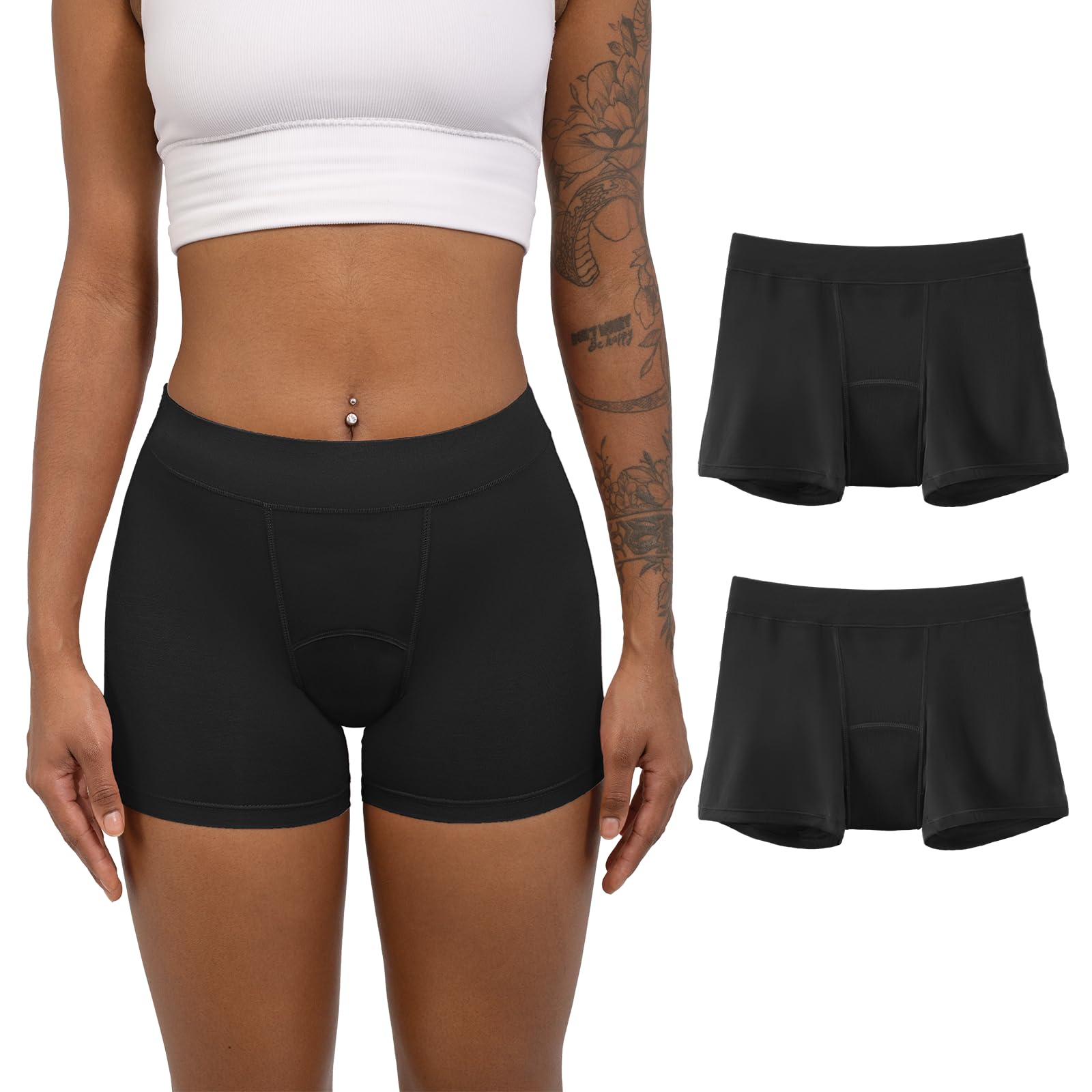 **Leakproof Period Underwear for Women - Boyshorts for Heavy Flow, Soft Menstrual Panties & Boxers (Pack of 2) - Comfortable Overnight & Active Wear**