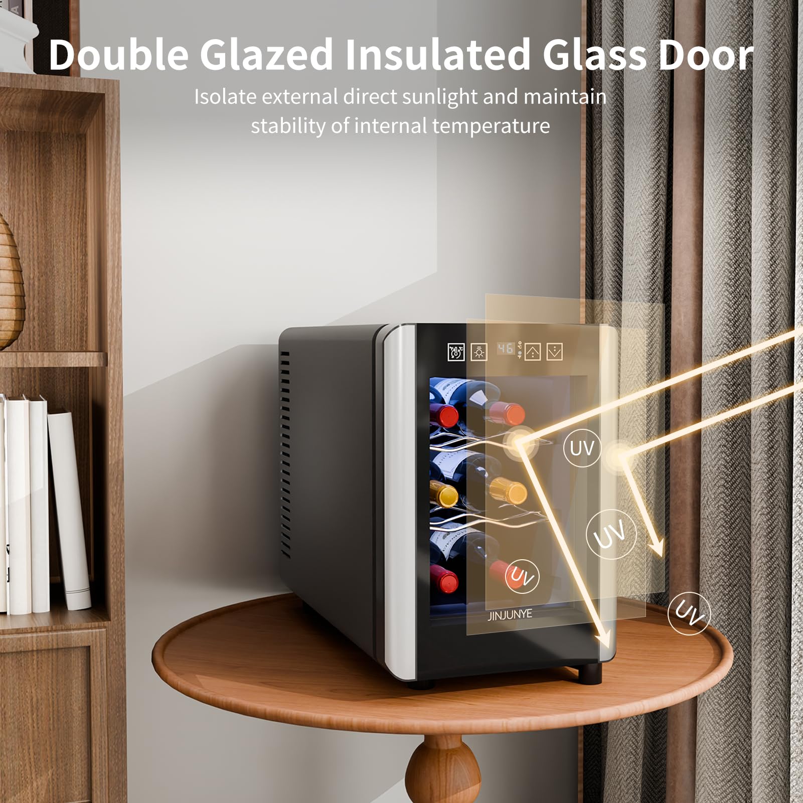 6 Bottle Wine Cooler with Digital Temperature Control (46-65℉) - Compact Countertop Wine Fridge, Freestanding Mini Wine Cellar with Glass Door - Perfect Gift for Wine Lovers - Ideal for Home, Office or Bar Use