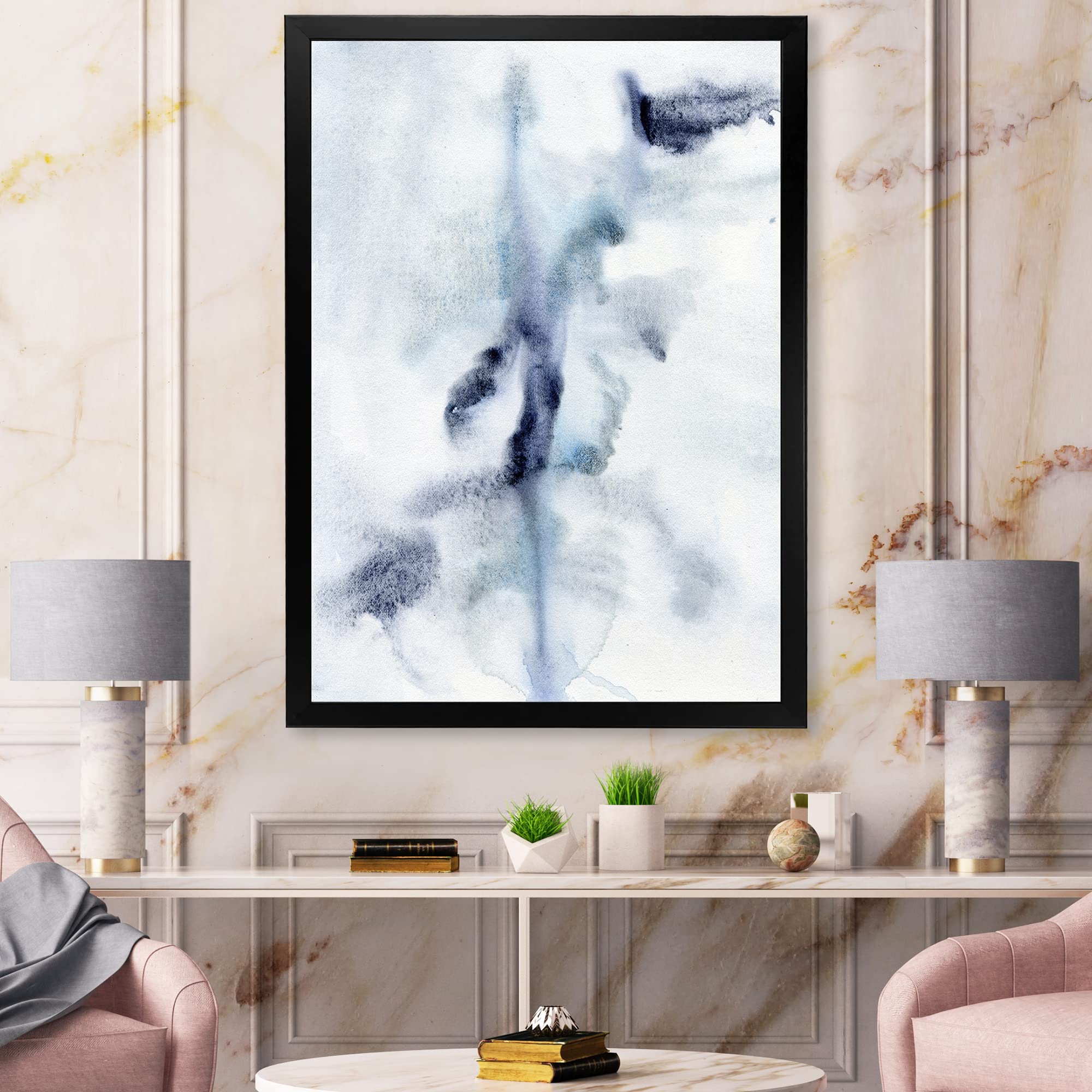 DesignQ Abstract Dark Blue Clouds Modern Framed Wall Art - Perfect for Living Room, Bedroom & Office Decor