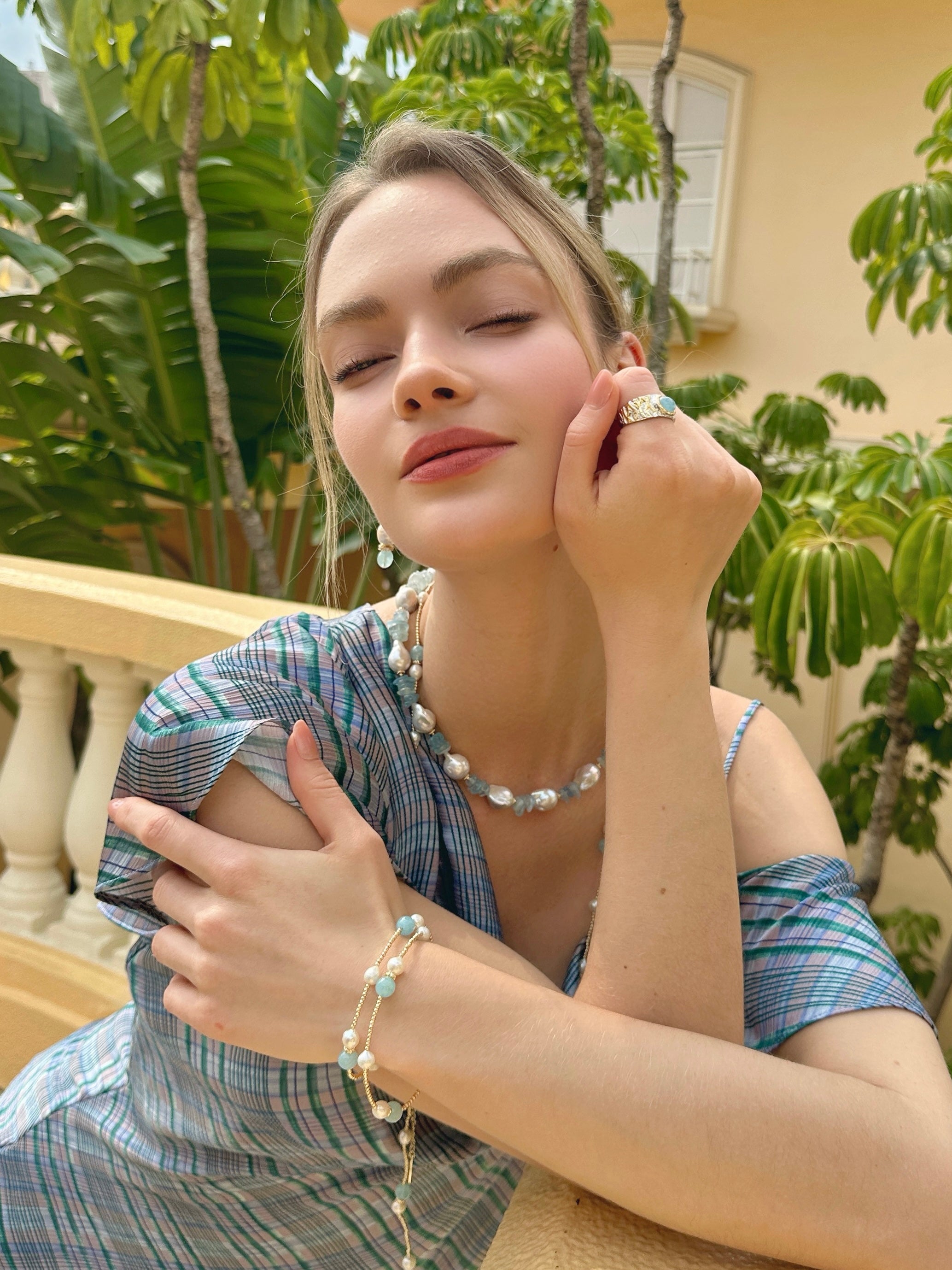 Baroque Pearls with Irregular Aquamarine Statement Necklace - Elegant Handmade Jewelry for Women | Perfect for Weddings, Parties & Special Occasions