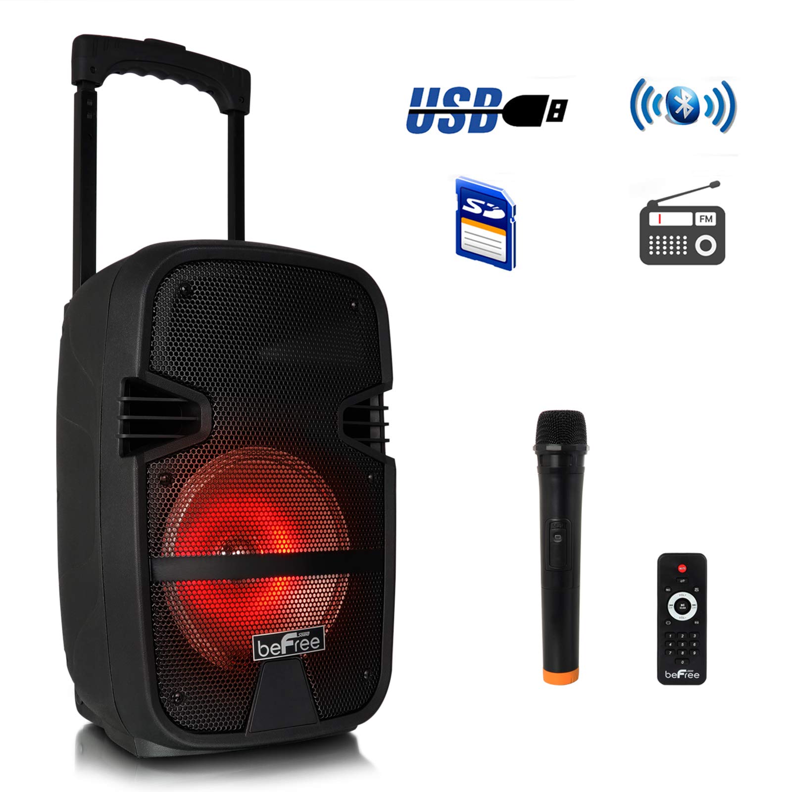beFree Sound 8 Inch 400 Watt Bluetooth Portable PA Speaker with LED Lights - Perfect for Outdoor Parties, Weddings & Events | Wireless Music System with Powerful Bass