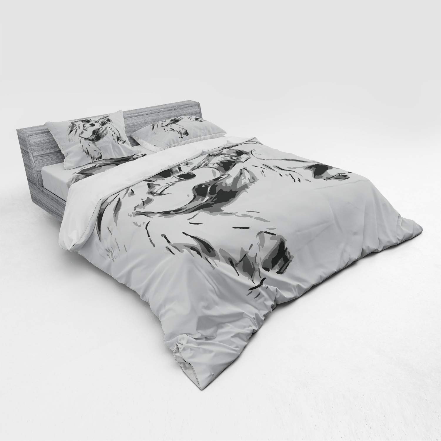 Ambesonne Music Themed Duvet Cover Set - Cowboy Playing Guitar Print, 4-Piece King Size Bedding Set with Shams & Fitted Sheet in Black & Pale Grey | Perfect for Country Music Lovers' Bedroom Decor