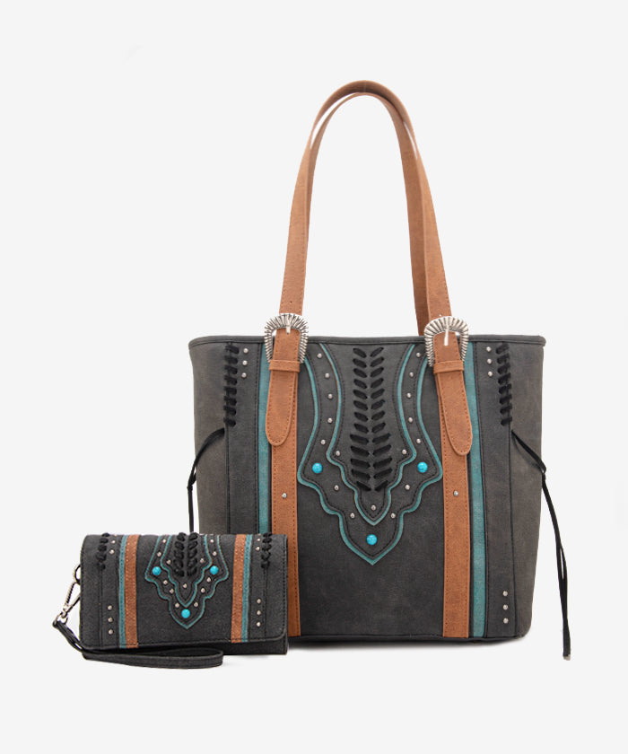 Montana West Whipstitch Concealed Carry Tote Bag Set - Stylish & Functional Handbag for Women with Hidden Gun Pocket - Perfect for Everyday Use, Travel & Self Defense