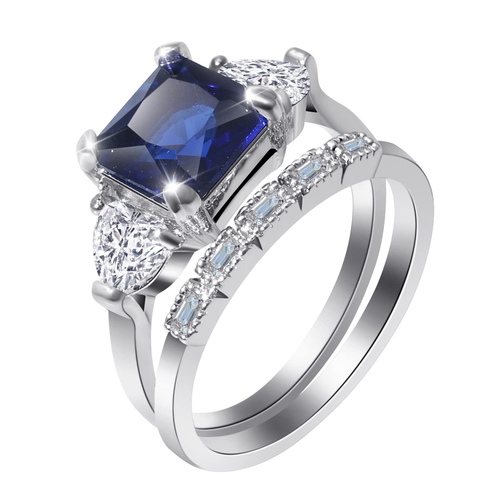 Blue Zircon Round Band Ring for Women - Silver Stone Engagement Ring, Size 9 | Elegant Party Jewelry & Everyday Fashion Accessory