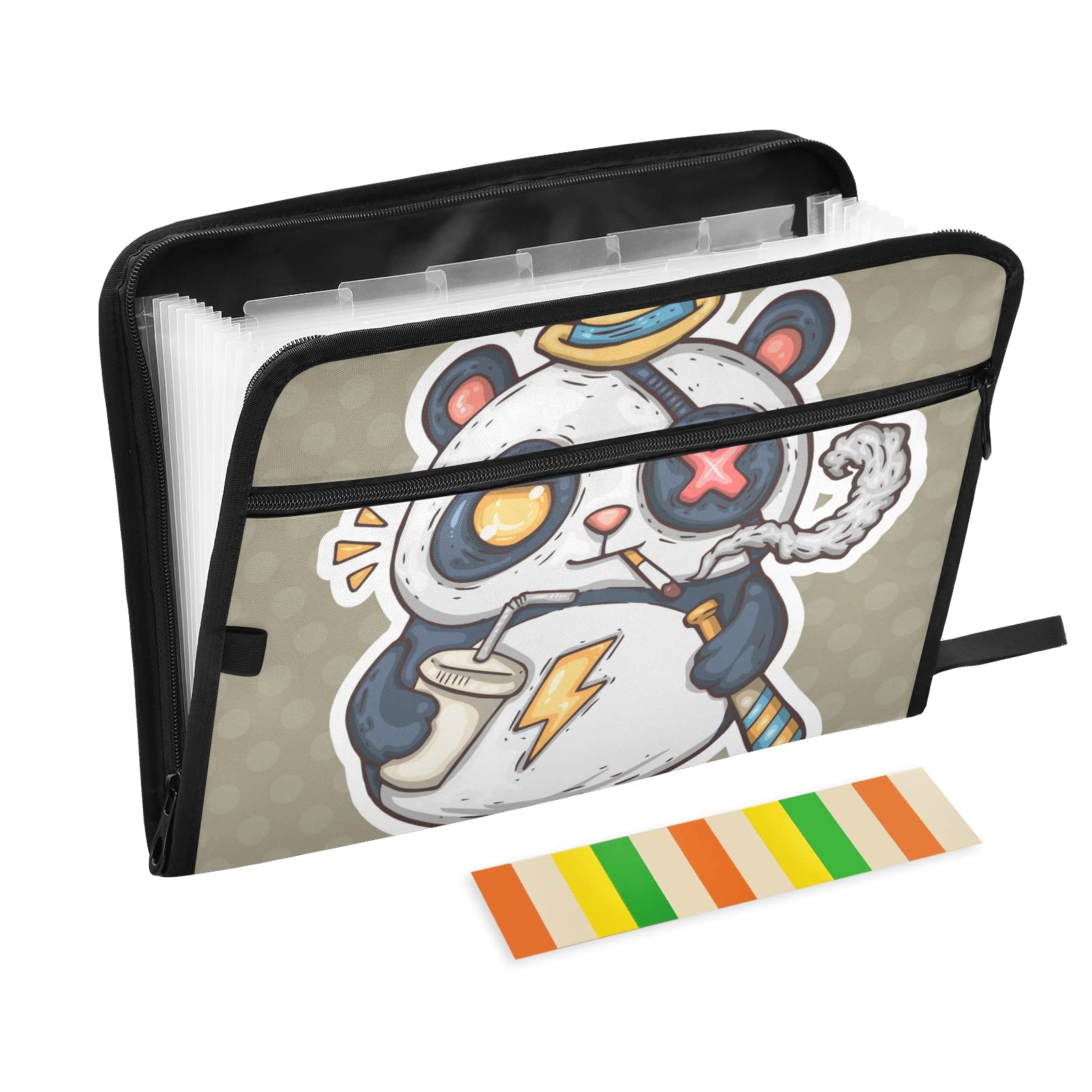 UMIRIKO Panda Cowboy 13-Pocket Expanding File Folder with Sticky Labels - A4 Letter Size Accordion Organizer with Zipper Closure - Perfect for Office Documents, School Papers, Tax Receipts & Travel Essentials