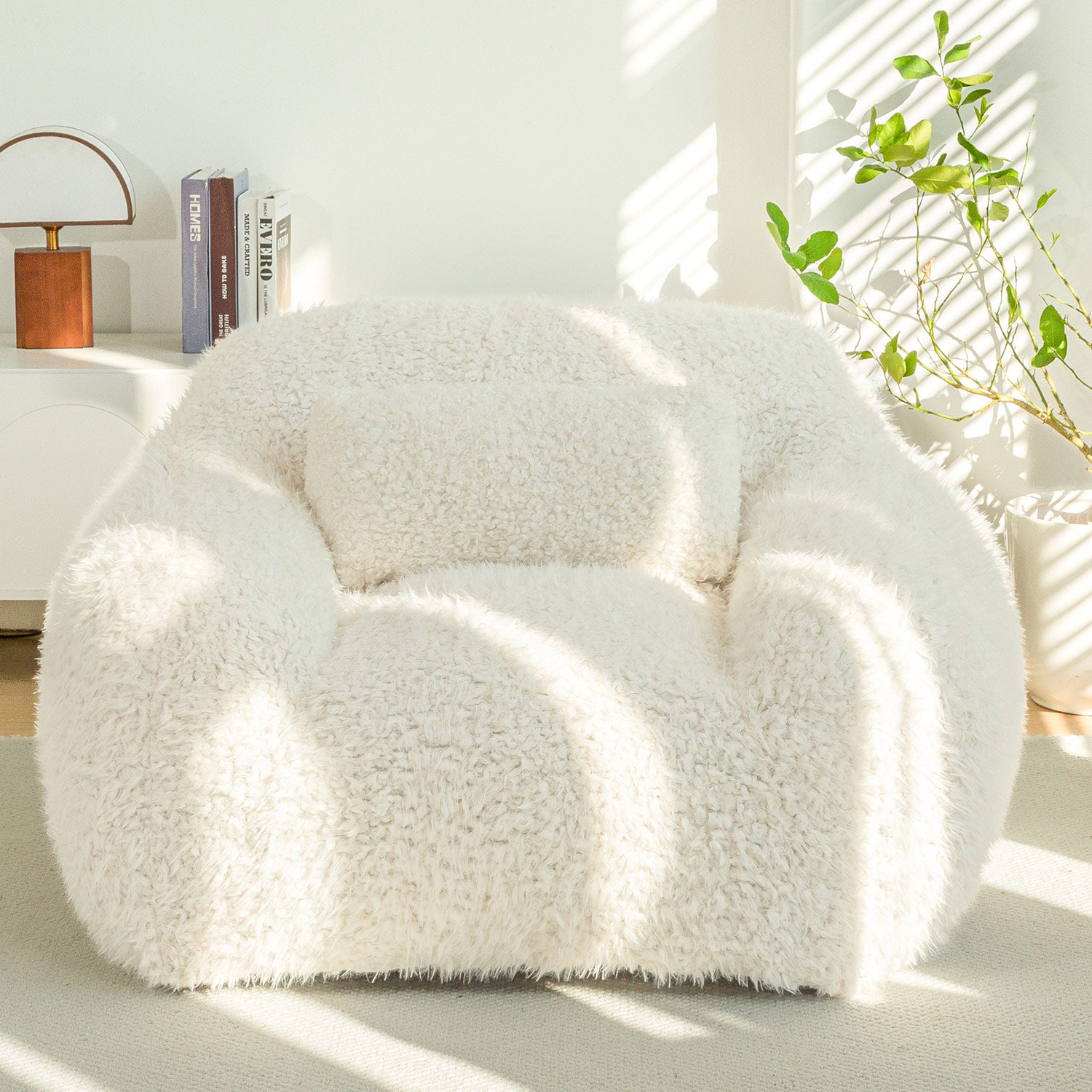 MAXYOYO Fluffy Comfy Large Bean Bag Chair with Pillow - Oversized Memory Foam Lounger for Adults & Teens - Perfect for Reading, Gaming, Movie Nights & Bedroom Relaxation - Beige
