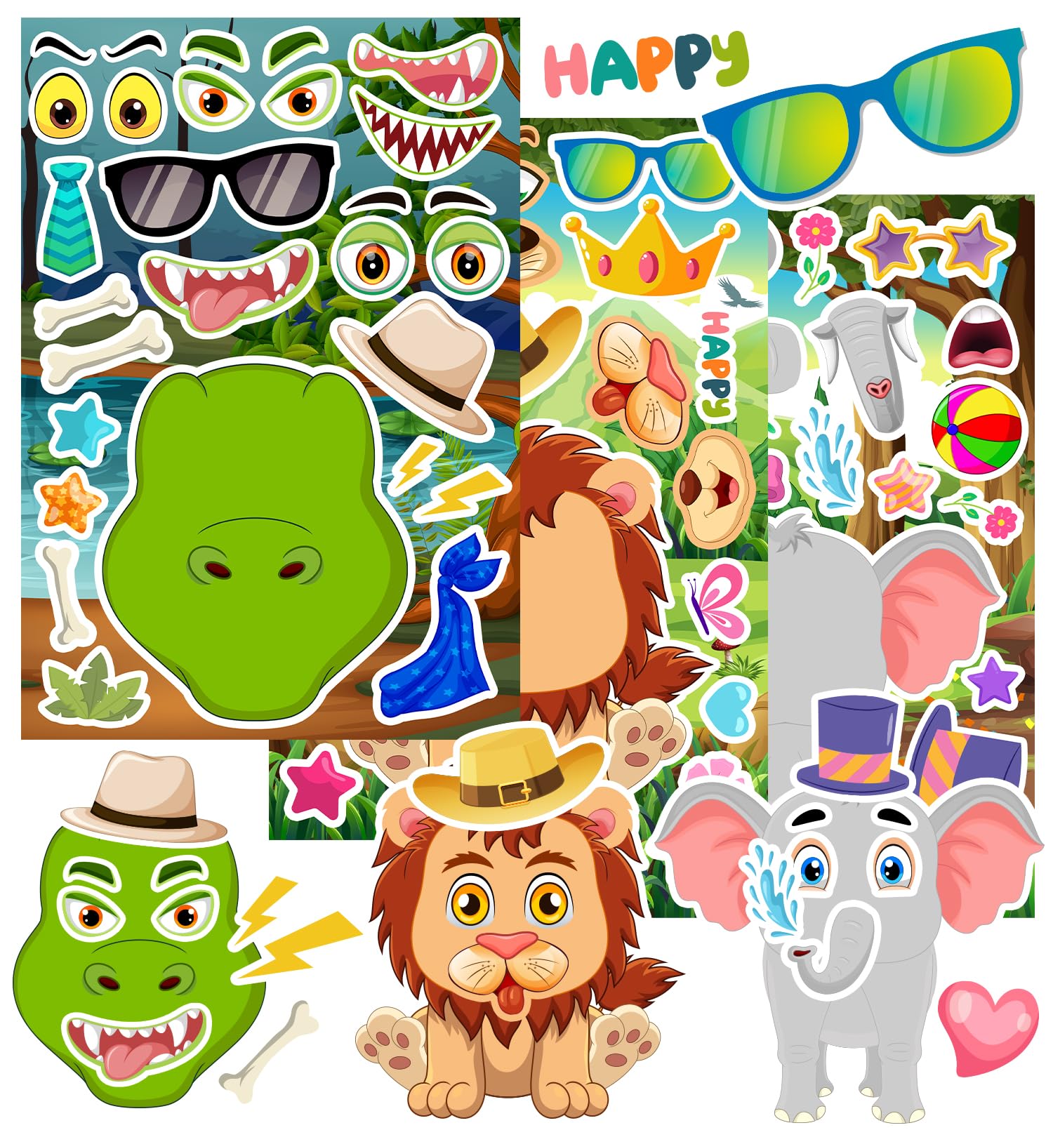 Fun Animal Face Stickers for Kids - 36 Sheets for Crafts & Party Favors