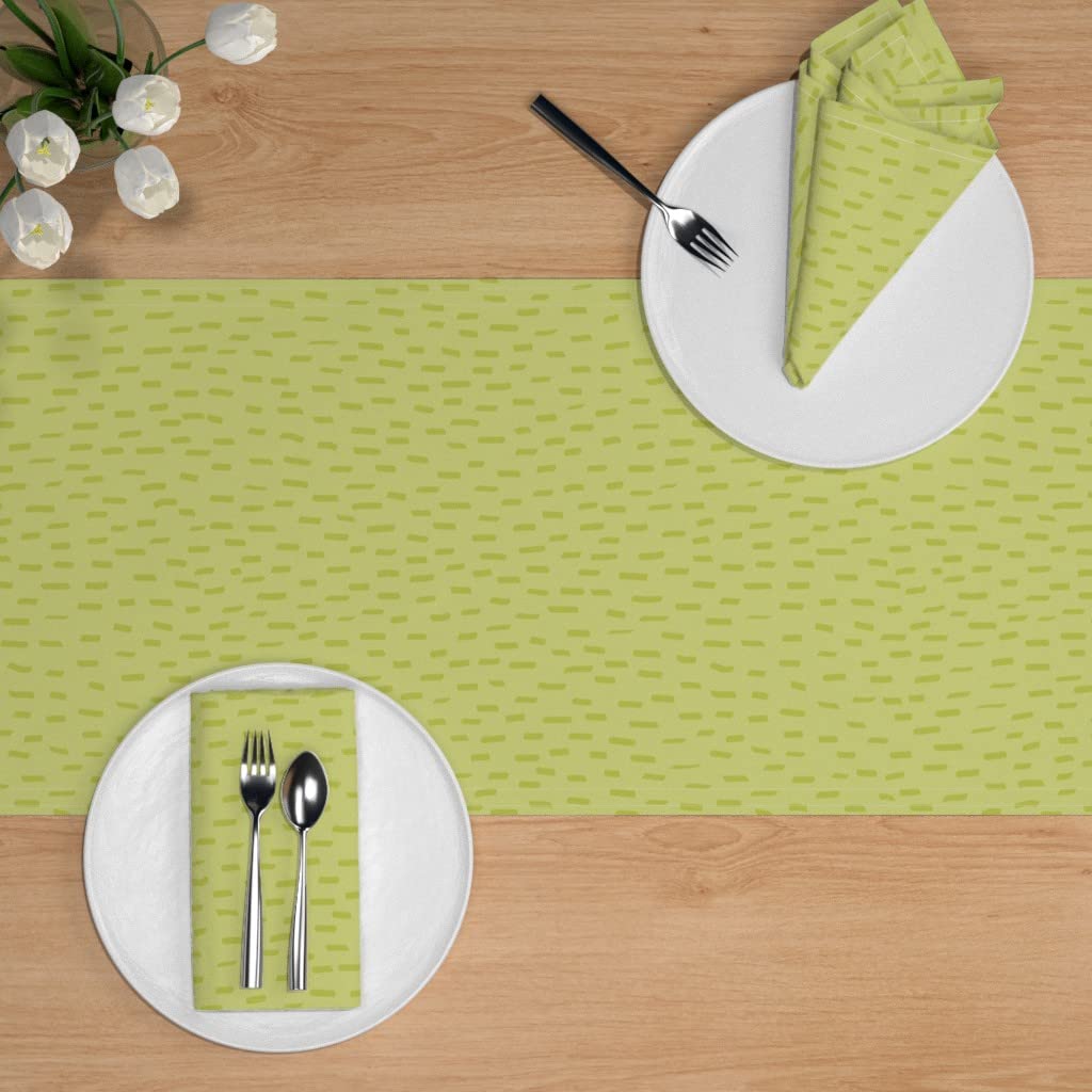 Custom Cartoon Grass Green Lines Print Cotton Sateen Table Runner 108