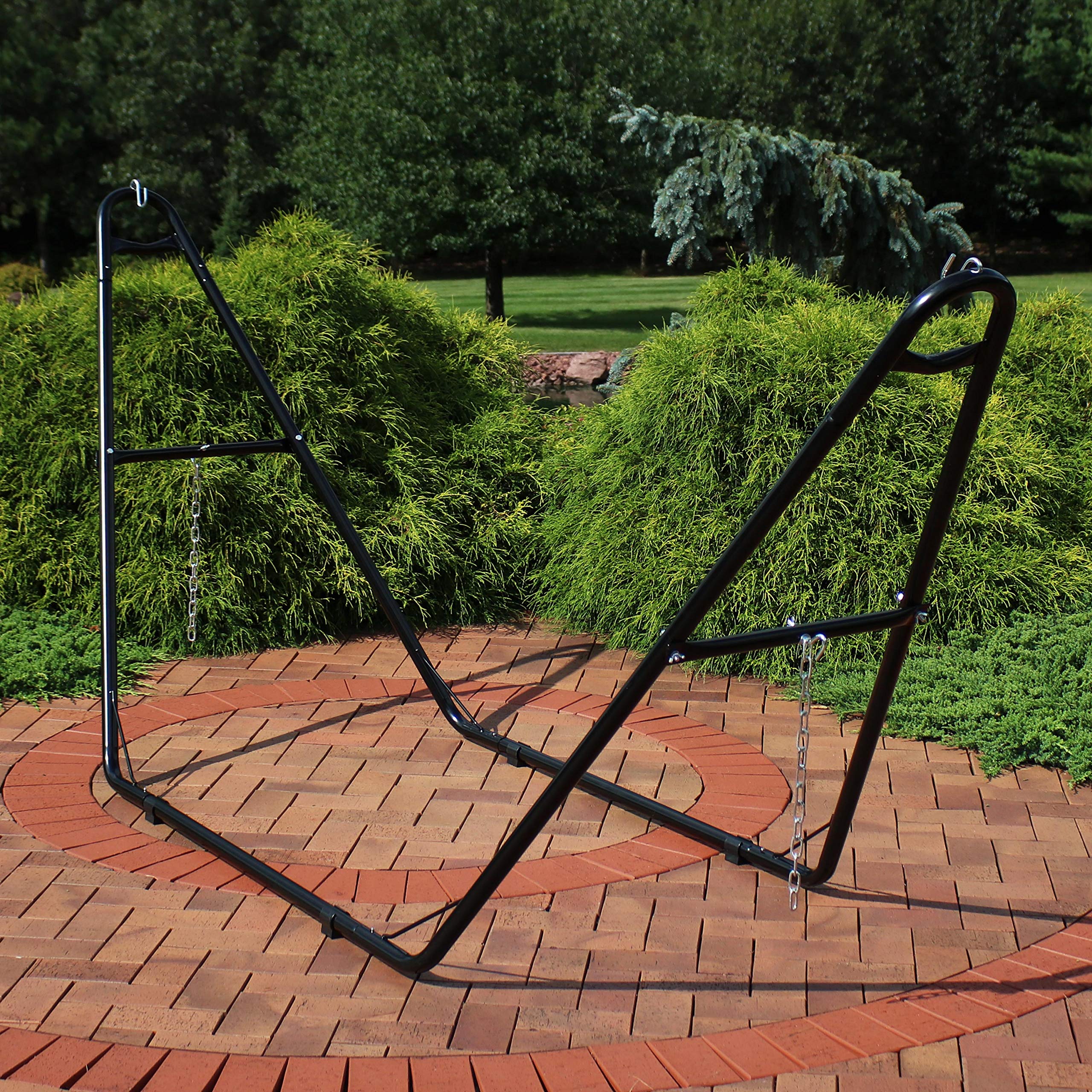 Tropical Greenery 2-Person Quilted Hammock with Pillow & Steel Stand - 450lb Capacity, Includes S-Hooks & Chains - Perfect for Backyard, Patio, Poolside Relaxation