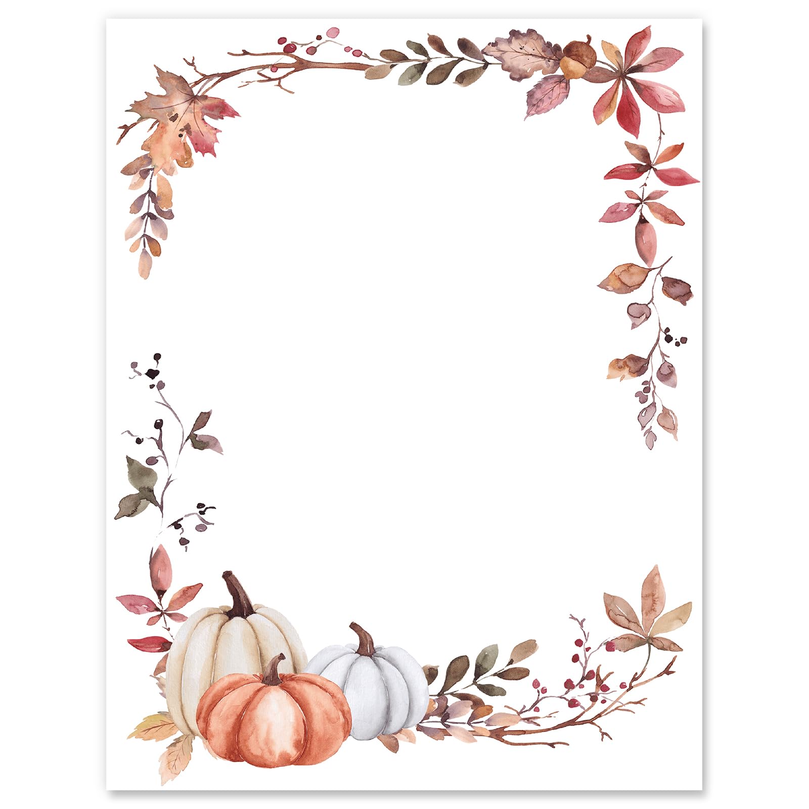 Premium 60-Sheet Fall Watercolor Stationery Paper - Pumpkin & Maple Leaf Design, 8.5x11 Inch Autumn Letterhead for Thanksgiving Invitations, Greeting Cards & Seasonal Correspondence (Ideal for Holiday Parties, DIY Crafts & Autumn-Themed Events)