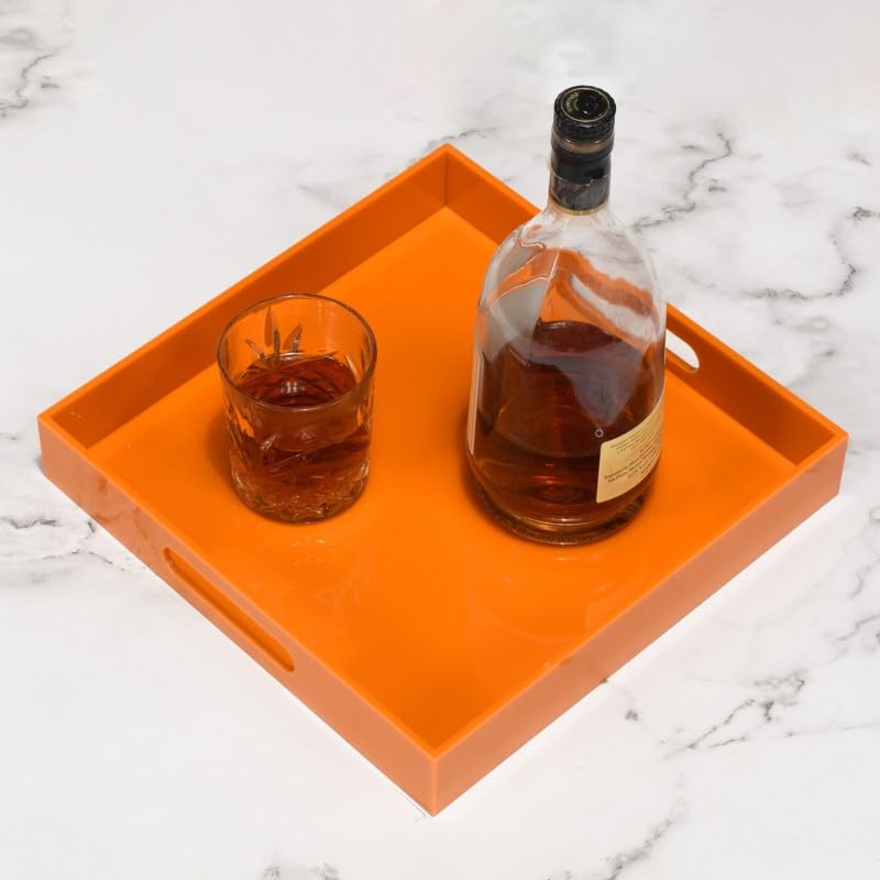 Sturdy Acrylic Serving Tray with Handles - 12x12 Inch for Kitchen & Vanity
