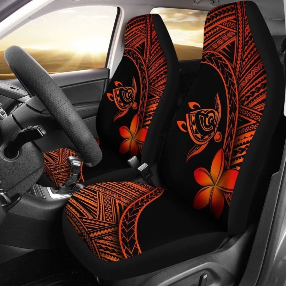 Premium Alohawaii Car Seat Covers - Hawaii Turtle Plumeria Orange Design - Universal Fit for Cars, SUVs & Trucks - Perfect for Beach Trips & Tropical Vacations