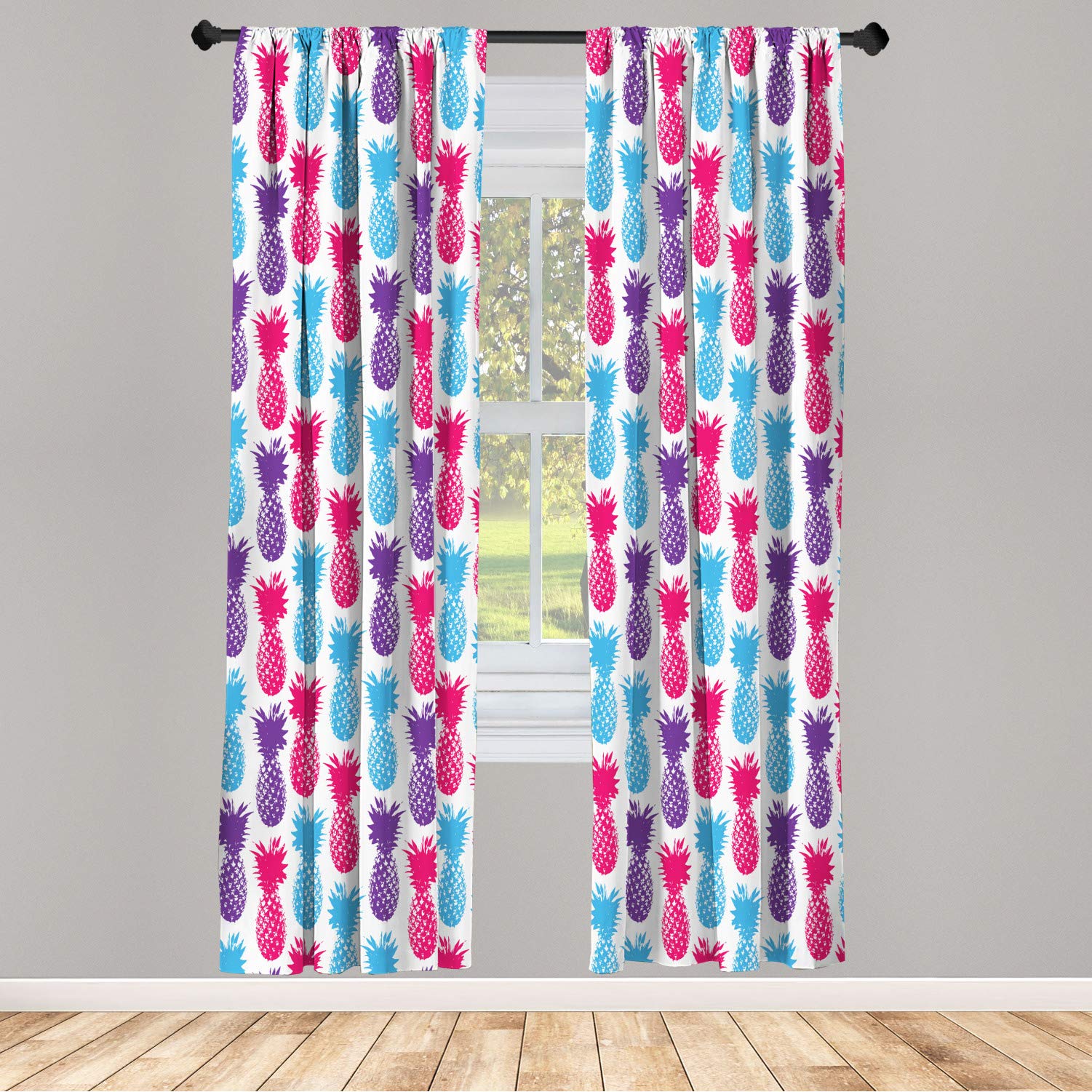 Ambesonne Pineapple Window Curtains - Tropical Fruit Pattern, Lightweight Decorative 2-Panel Set with Rod Pocket, 28
