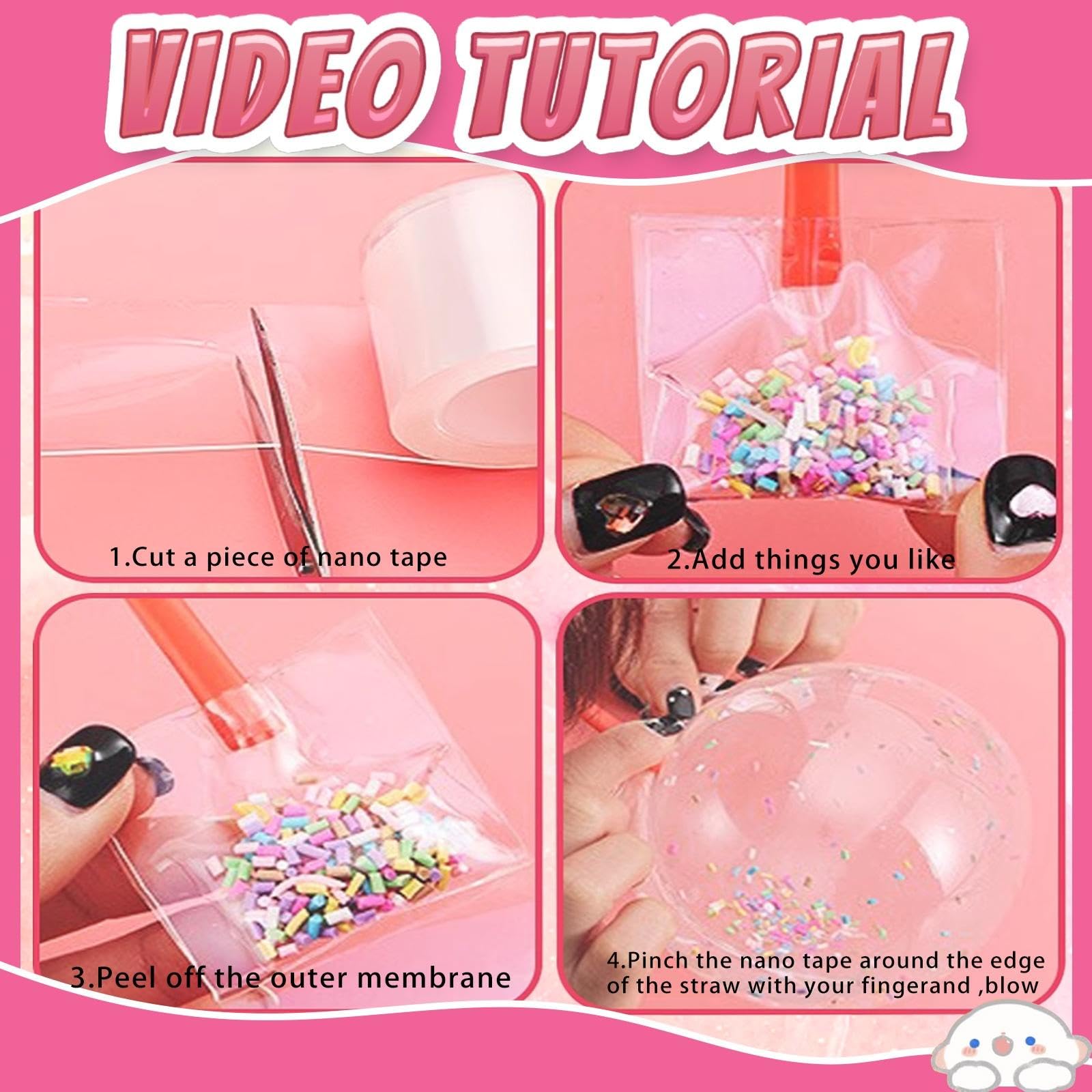 Jimcii Pink Nano Tape Bubble Kit for Kids - DIY Squishy Maker Making Kit with Storage Box - Fun Sensory Toy for Stress Relief & Creative Play - Perfect for Birthday Gifts, Party Favors & Classroom Activities