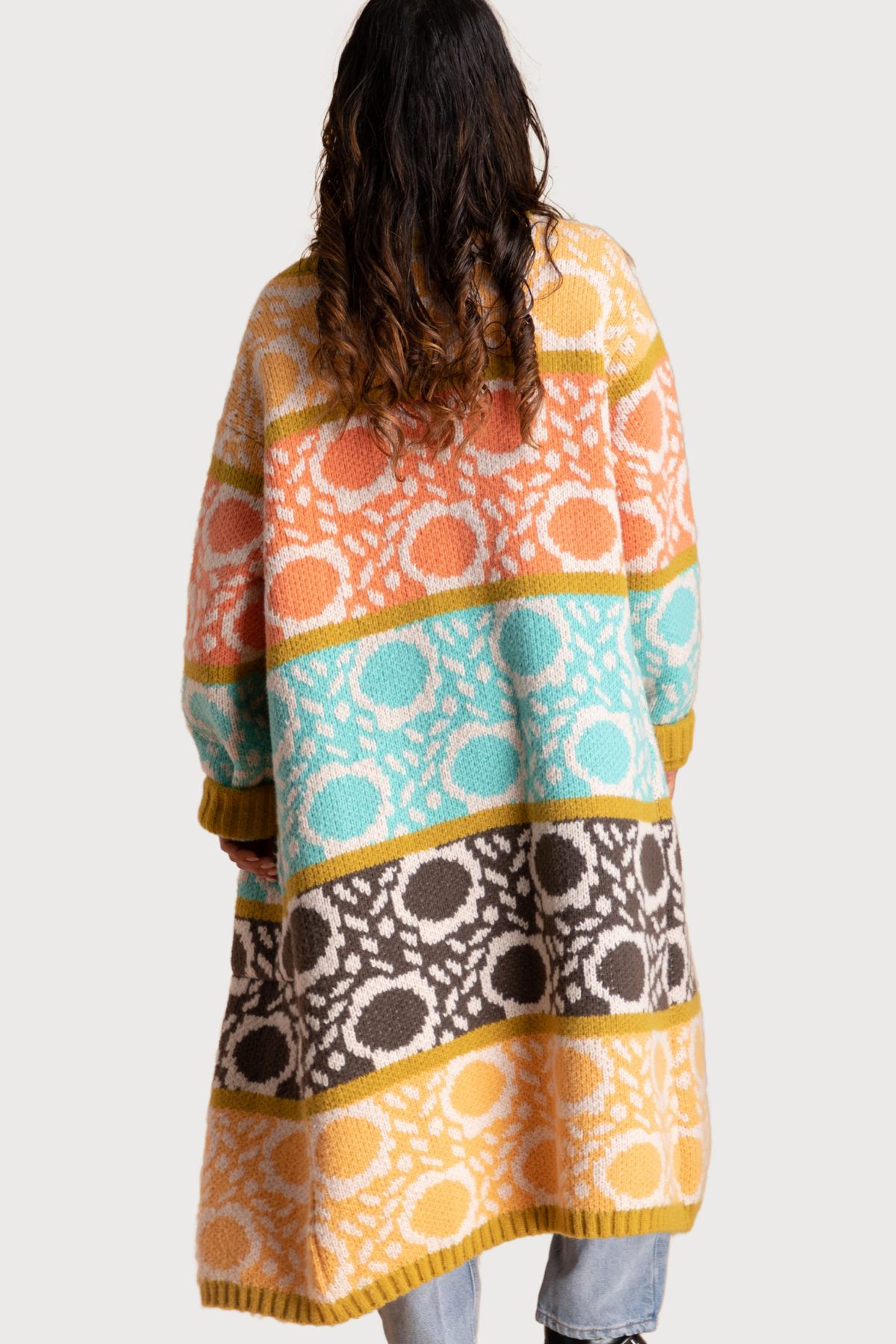 Carina Multi Long Knit Kimono - Lightweight Open Front Cardigan for Women, Boho Chic Lace Trim Cover Up, Perfect for Beach, Vacation & Lounge Wear