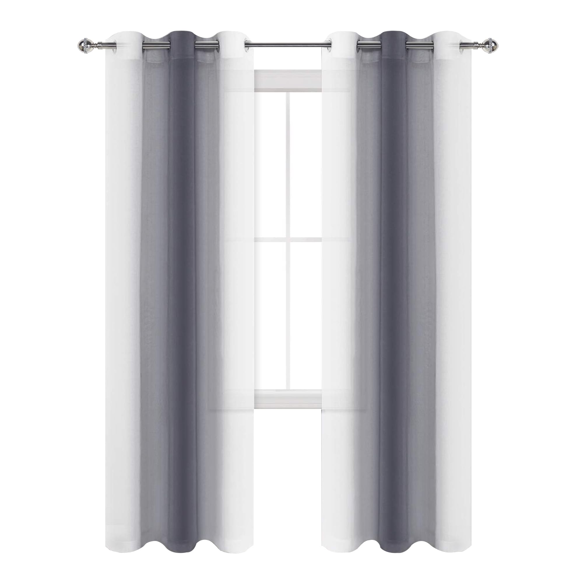 Ombre Sheer Curtains for Living Room & Bedroom - Set of 2 Faux Linen Voile Grommet Window Panels, 42 x 84 Inches, Grey Gradient - Perfect for Light Filtering & Privacy in Modern Homes