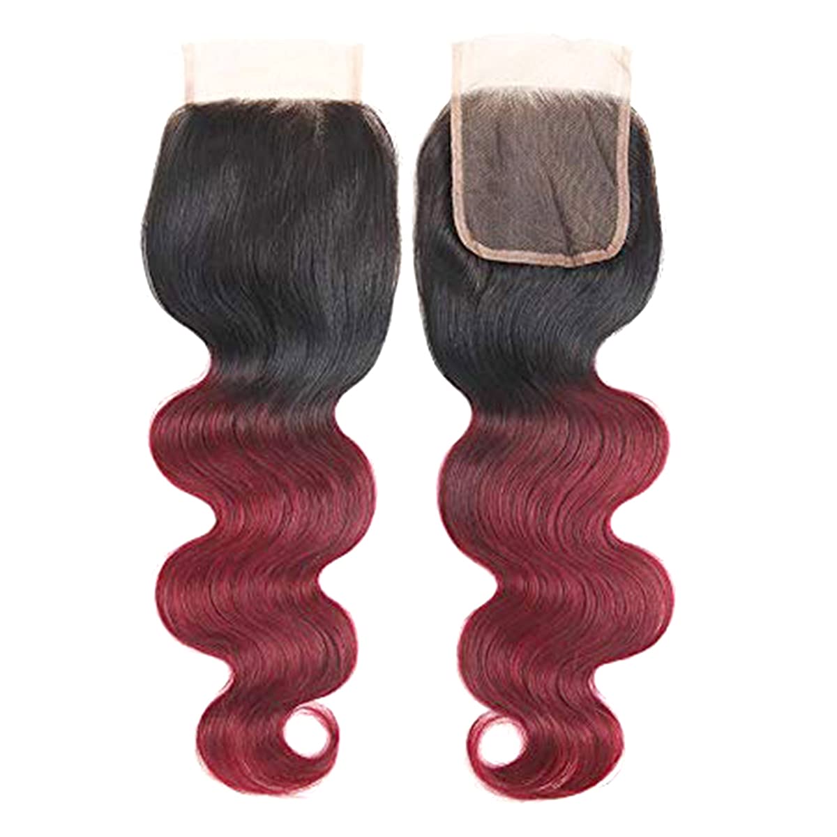 Ombre Brazilian Hair Extensions 3 Bundles Body Wave with Lace Closure 1B/99J Black to Burgundy - 10 12 14 Inch Brazilian Virgin Hair Weave Bundles with Closure for Women - Perfect for Daily Wear, Parties, Weddings & Special Occasions