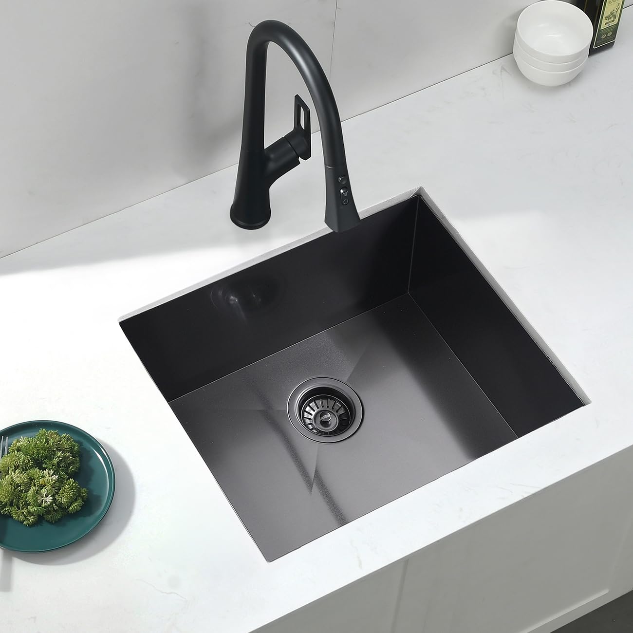Doirteal 21 Inch Undermount Bar Sink - 16 Gauge Gunmetal Black Stainless Steel, 21