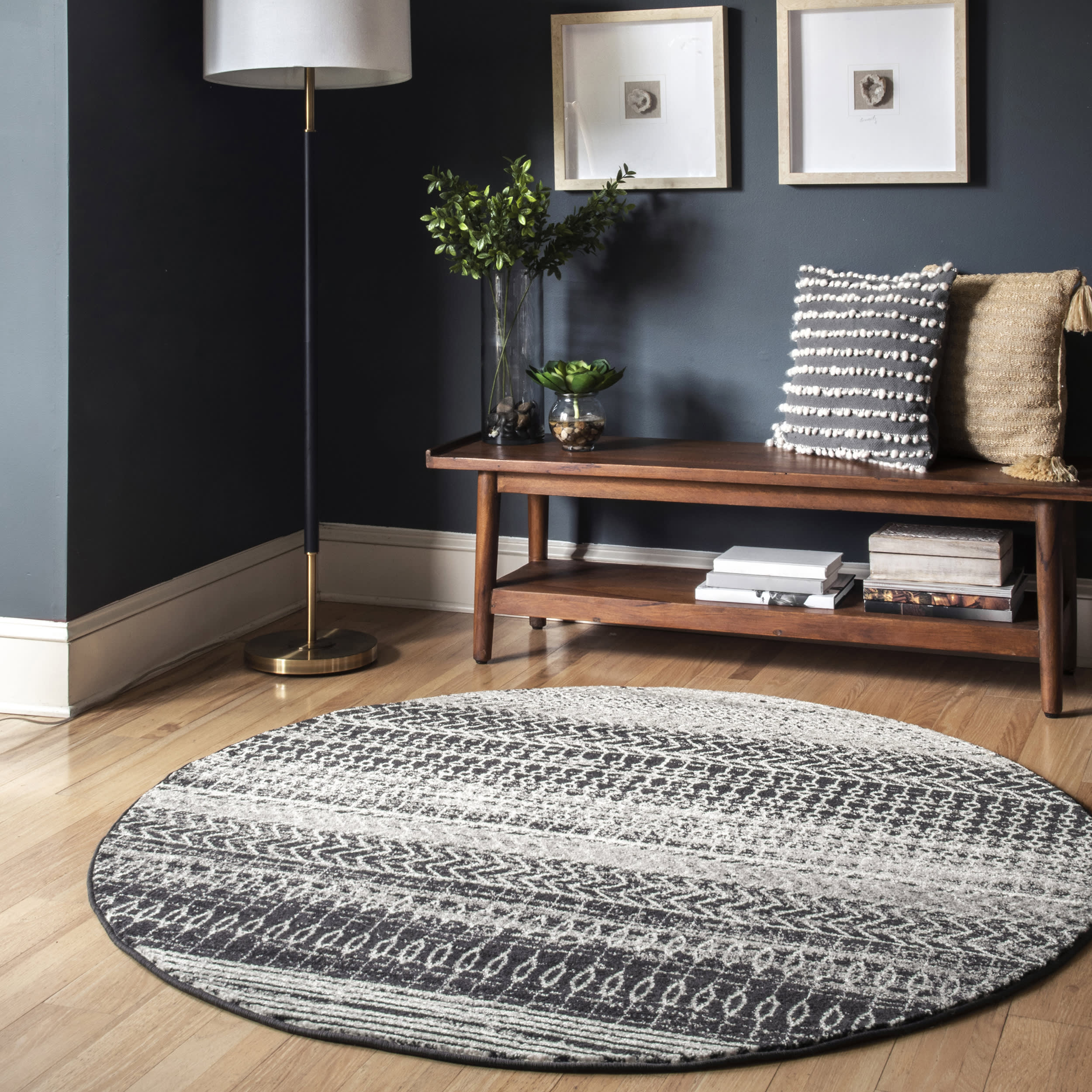Stylish Banded Abacus and Stripes Area Rug in Dark Grey - Perfect for Living Room, Bedroom, or Office Decor