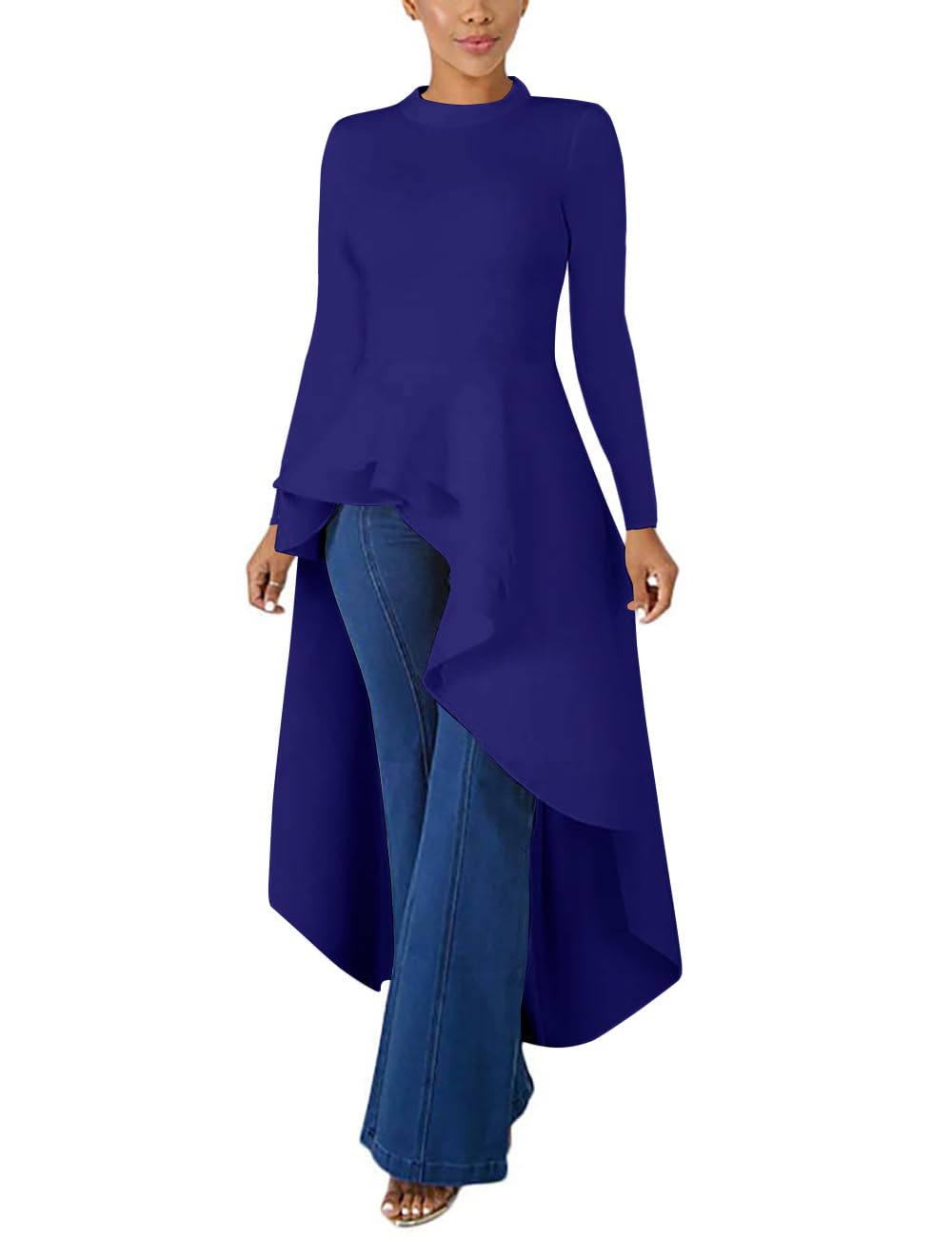 Lrady Women's Casual Shirt Dress - Asymmetrical Peplum Tops with High Low Ruffle Hem, Long Tunic Dresses for Work, Date Night & Spring Outfits
