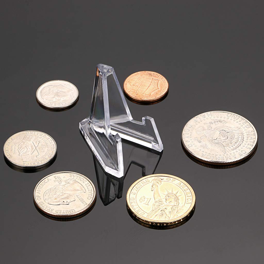 20 Pack Clear Acrylic Easel Stands for Displaying Coins, Medals, Watches & Casino Chips - Mini Coin Holder for Air-Tite Capsules, Challenge Medals, Pocket Watches - Perfect for Collectors, Retail Displays & Home Decor