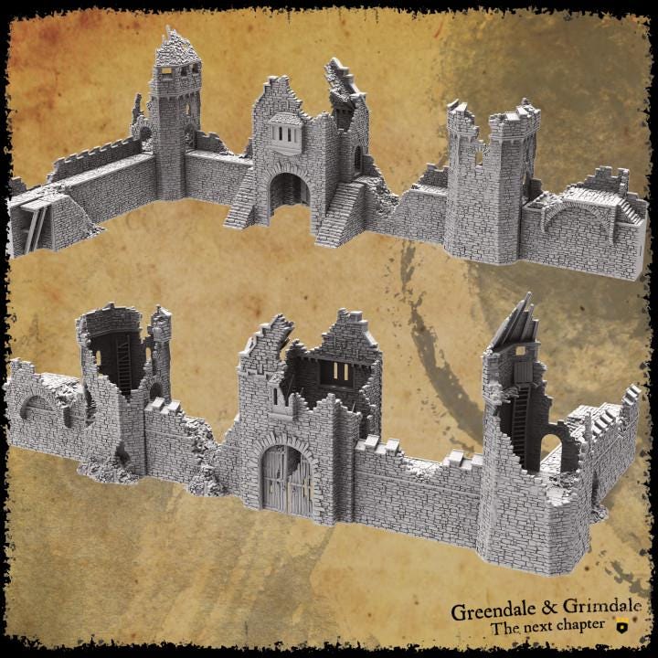 D&D Miniature Terrain - Town Wall Ruins for Tabletop RPG, Pathfinder, Bolt Action & Revolutionary War Wargaming | Fantasy Battle Scenery & Historical Wargame Diorama Accessories