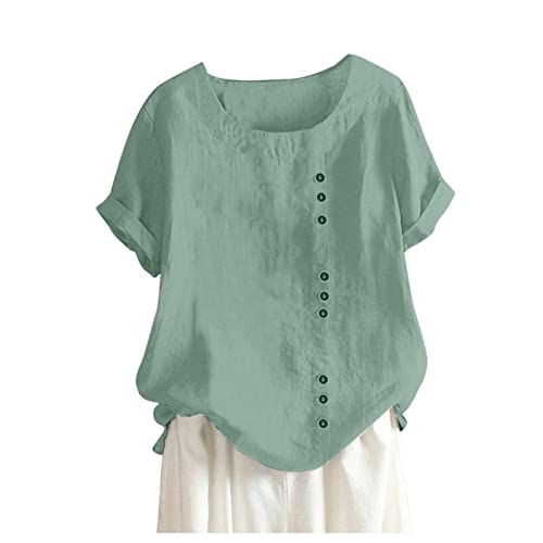 Plus Size Linen Tops for Women - Breathable Cotton Linen T-Shirts & Tunics with Button Details - Loose Fit Casual Summer Tops for Work, Travel & Everyday Wear