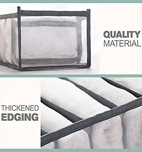 7-Grid Washable & Foldable Wardrobe Organizer for Clothes, Jeans & Drawers - 2-Pack Nylon Clothing Storage Dividers (14.2