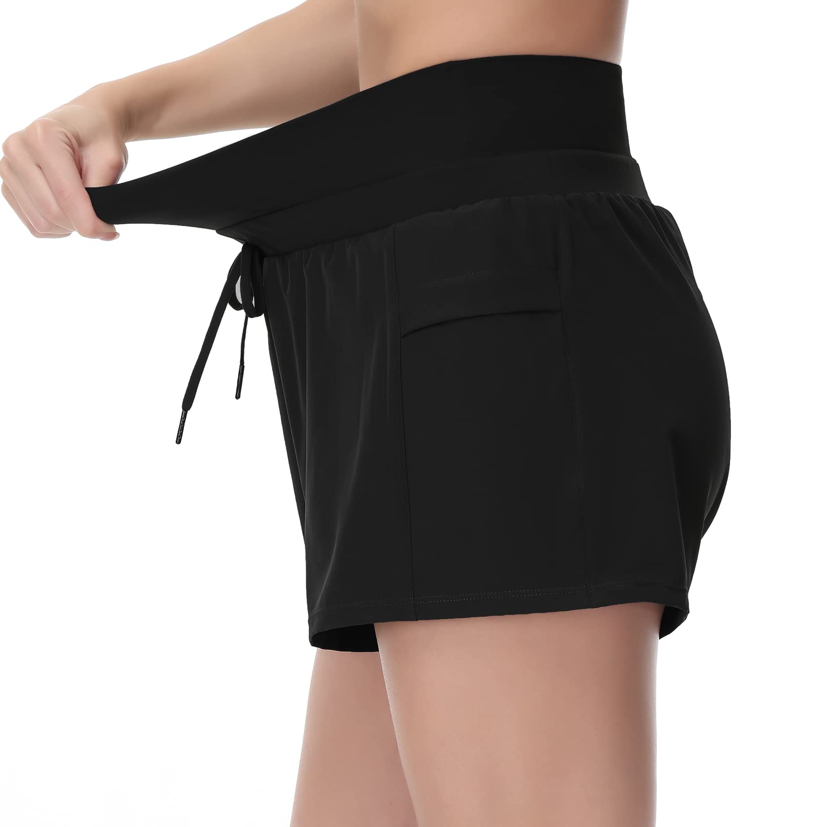 Dragon Fit Women's High Waisted Running Shorts with Drawstring & Pockets - Breathable Summer Athletic Gym Workout Shorts for Yoga, Jogging, Fitness Training & Outdoor Activities