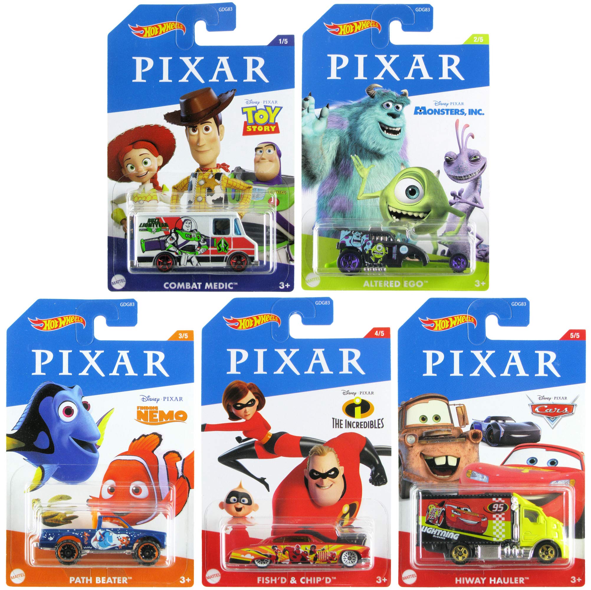 Hot Wheels 2020 Disney Pixar 5-Pack Die-Cast Cars Set - Toy Story, Monster's Inc, Finding Nemo, The Incredibles & Cars - Collectible Toys for Kids & Adults, Perfect for Playtime, Display & Gifting
