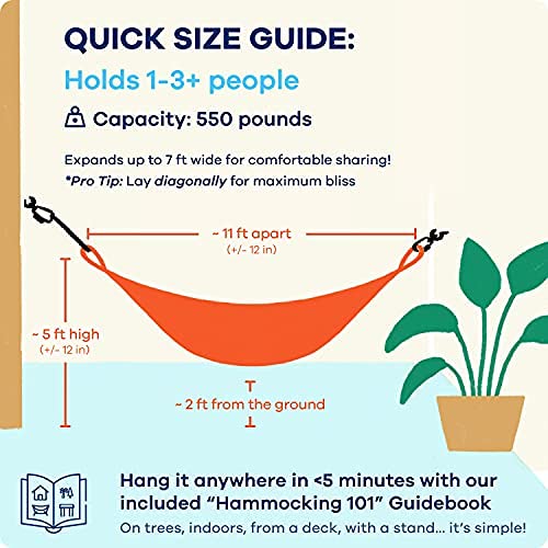 Premium Handwoven Hammock with Portable Stand - Family Size for 2+ People, 550lb Capacity - Weatherproof, Easy Setup, Ultra Soft Cotton - Artisan Made by Yellow Leaf Hammocks (Red) - Perfect for Backyard, Beach, Camping & Patio Relaxation