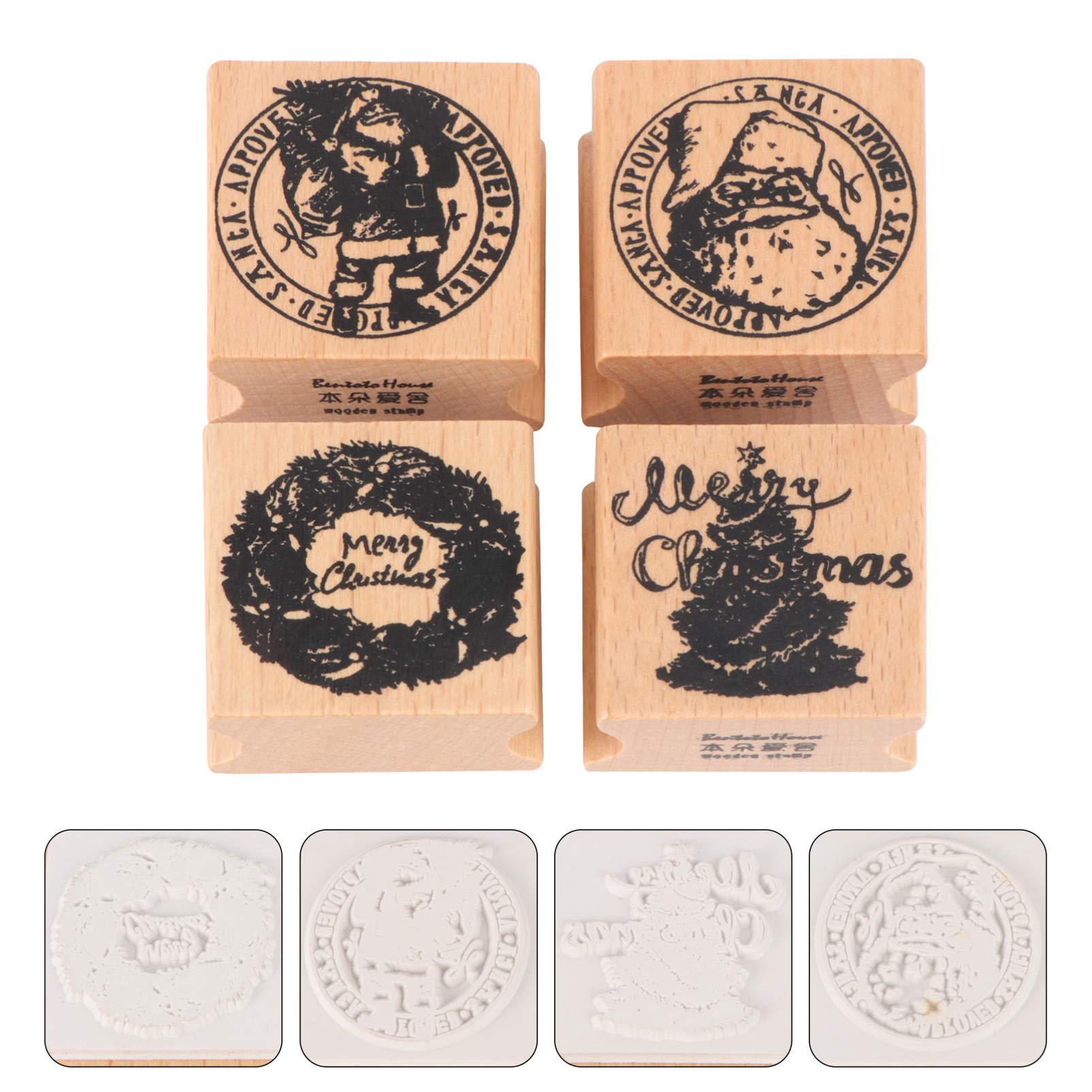 PRETYZOOM 4-Piece Christmas Wooden Stamp Set - Santa Claus, Garland & Tree Stamps for DIY Cards, Scrapbooking, Gift Wrapping & Holiday Crafts | Perfect for Christmas Decorations, Party Invitations & Handmade Greeting Cards