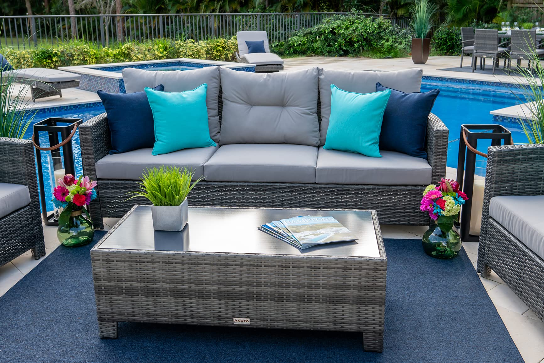 Bari 4-Piece Outdoor Patio Furniture Set - Gray Resin Wicker Conversation Sofa with 3-Seater, 2 Armchairs & Coffee Table | Perfect for Garden, Backyard, Poolside & Terrace Relaxation