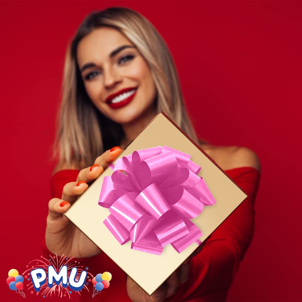 PMU Pom-Pom Pull-Apart Bows - 5 Inch Baby Pink Wedding Ribbon Bows (10/pkg) for Gift Wrapping, Flower Arrangements & Basket Decorations - Perfect for Weddings, Birthdays, Anniversaries & Baby Showers