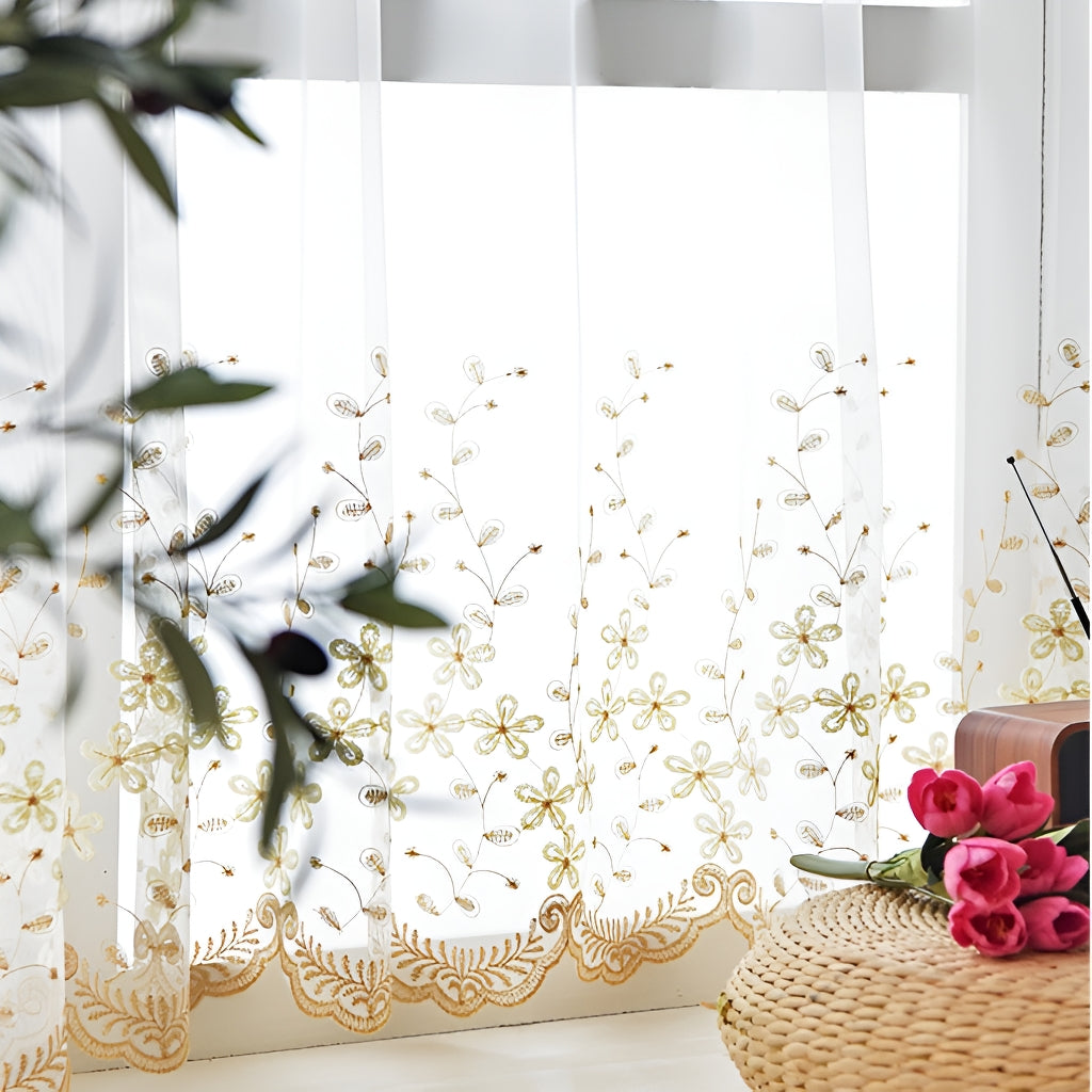 Tiana Airy Lace Grommet Sheer Custom Embroidered Curtains for Living Room & Bedroom - Elegant Window Treatment for Home Decor