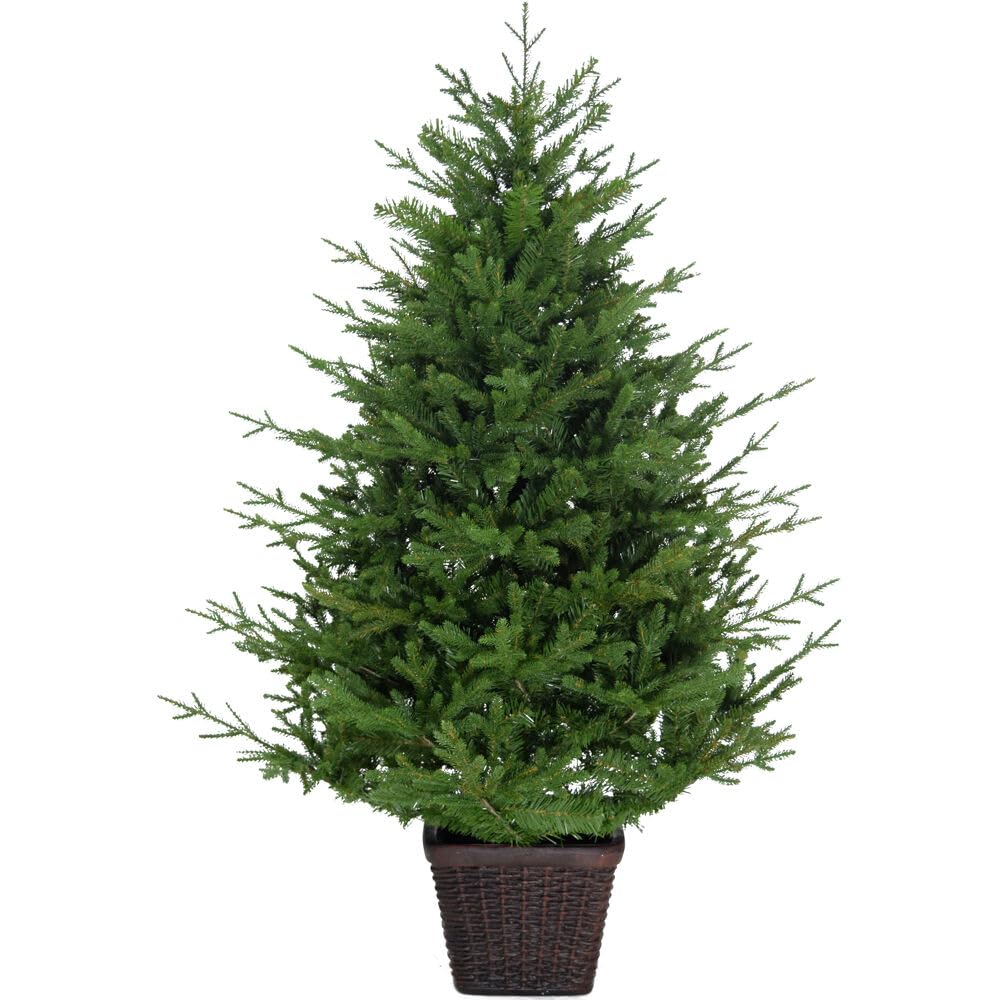 Fraser Hill Farm 4-Foot Artificial Adirondack Potted Christmas Tree Decor - No Lights - Perfect for Indoor Holiday Decor, Porch, and Festive Home Décor