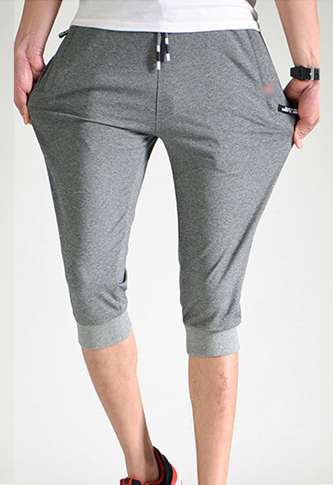 Flygo Men's 3/4 Length Sweat Shorts - Cotton Workout Jogger Pants for Running, Bodybuilding & Gym Training - Perfect for Summer Workouts & Casual Wear