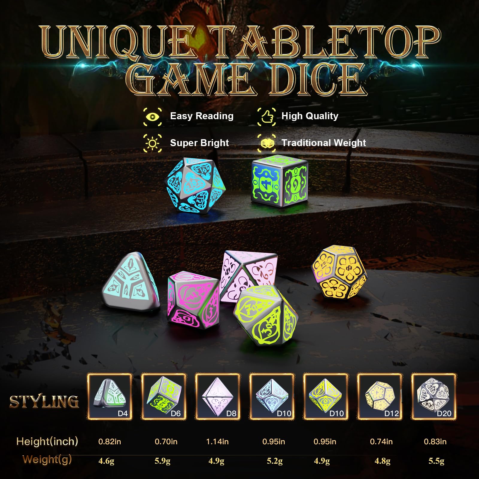 Wireless Charging DND Dice Set with Charging Box - 7PCS Glowing LED Polyhedral Dice (D4 D6 D8 D10 D% D12 D20) for RPG, MTG & Tabletop Games - Perfect for Dungeons & Dragons Night, Board Game Parties & Gift Giving
