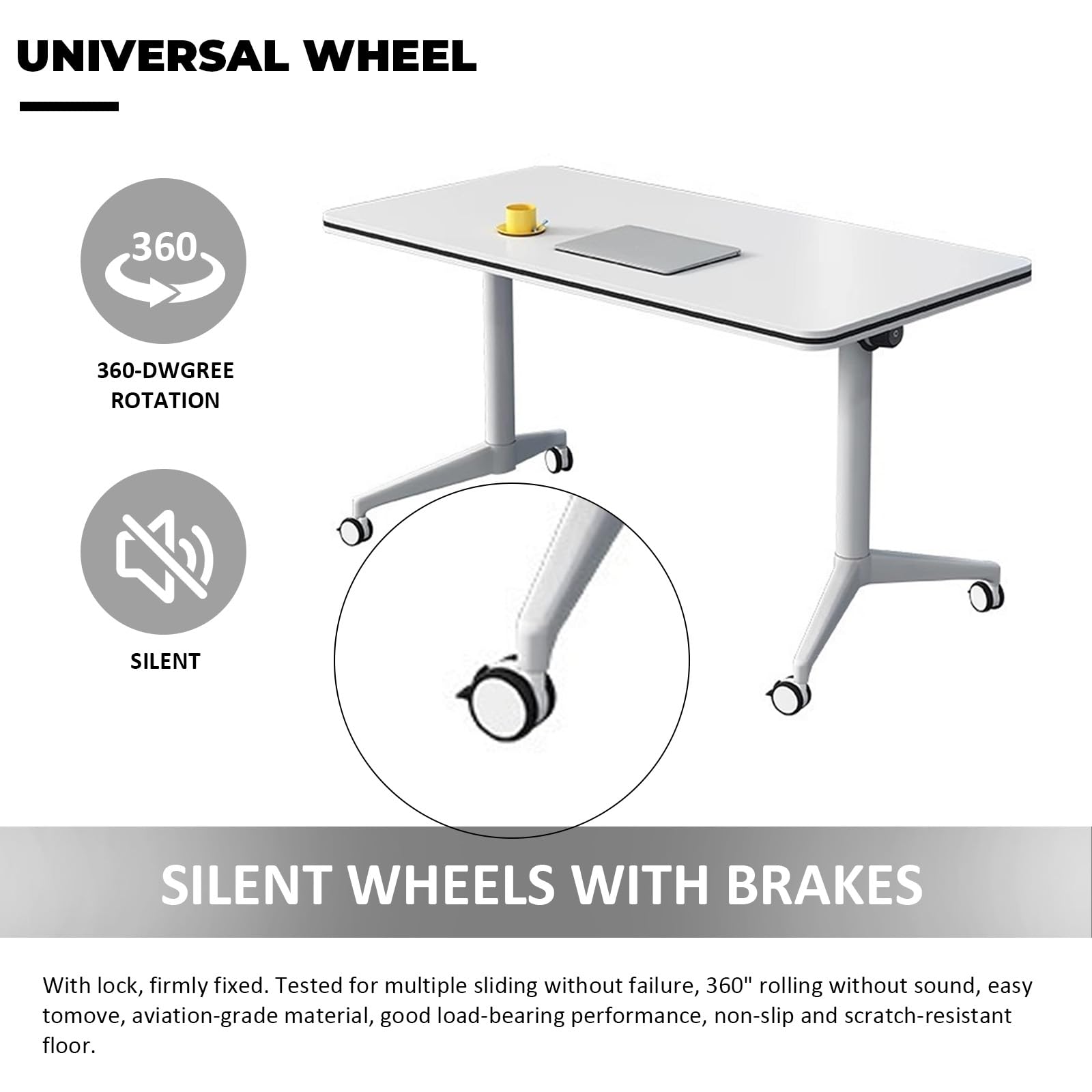 Lockable Wheel Folding Conference Table - 47.2 Inch Flip Top Mobile Training Table for Office, Home & Classroom (4-Pack) | Perfect for Meetings, Training Sessions & Multi-Purpose Workspaces