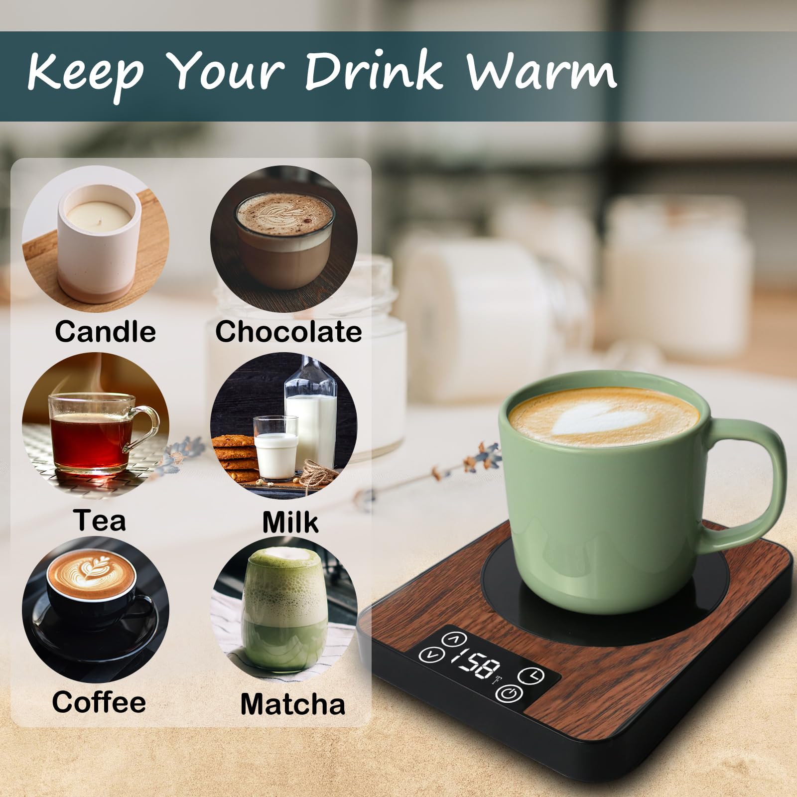Smart Electric Coffee Mug Warmer with Timer & Auto Shut Off - Wax Candle Warmer Plate for Desk - Perfect for Office, Home & Gifts (Black)
