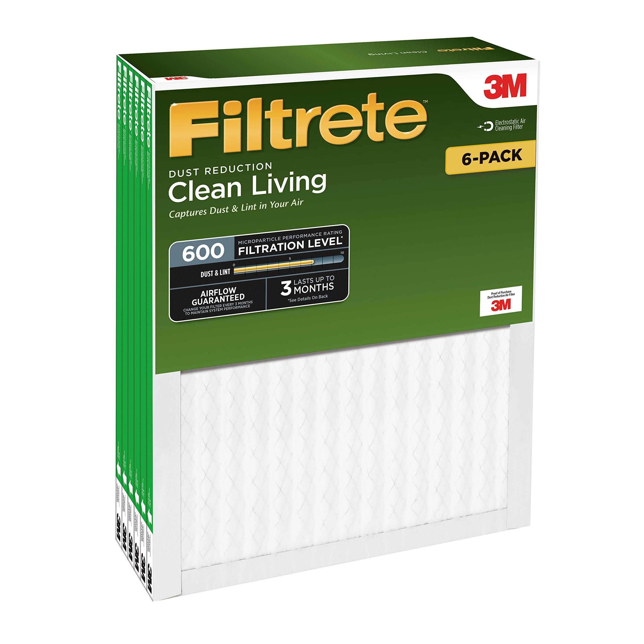 Filtrete Clean Living Dust Reduction AC Furnace Air Filter MPR 600, 14x30x1 Inches, 6-Pack - Improves Indoor Air Quality for Homes & Offices
