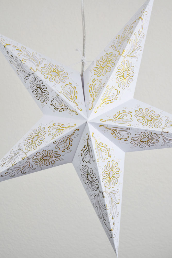 24 Pack Golden Daisy White Paper Star Lanterns - Hanging Decorative Party Lights for Wedding, Baby Shower & Home Decor