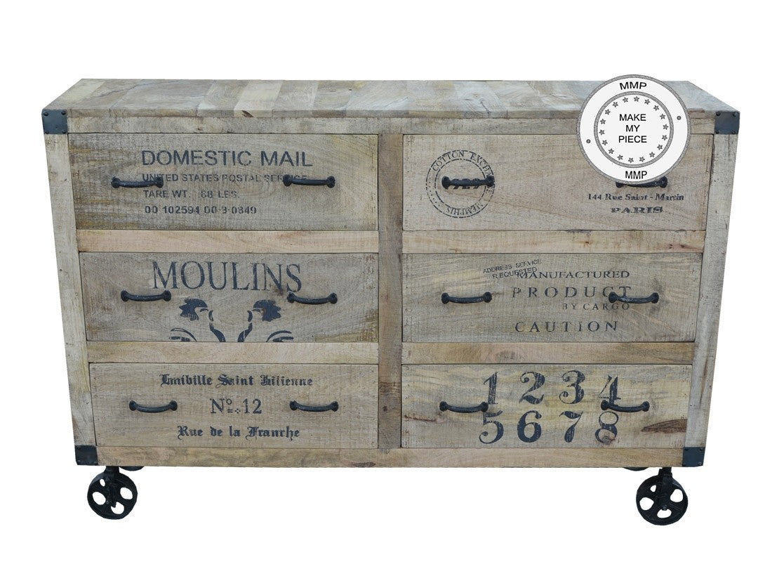 Solid Wood Buffet Sideboard with Drawers and Casters - Stylish Storage for Dining Room, Living Room, or Entryway