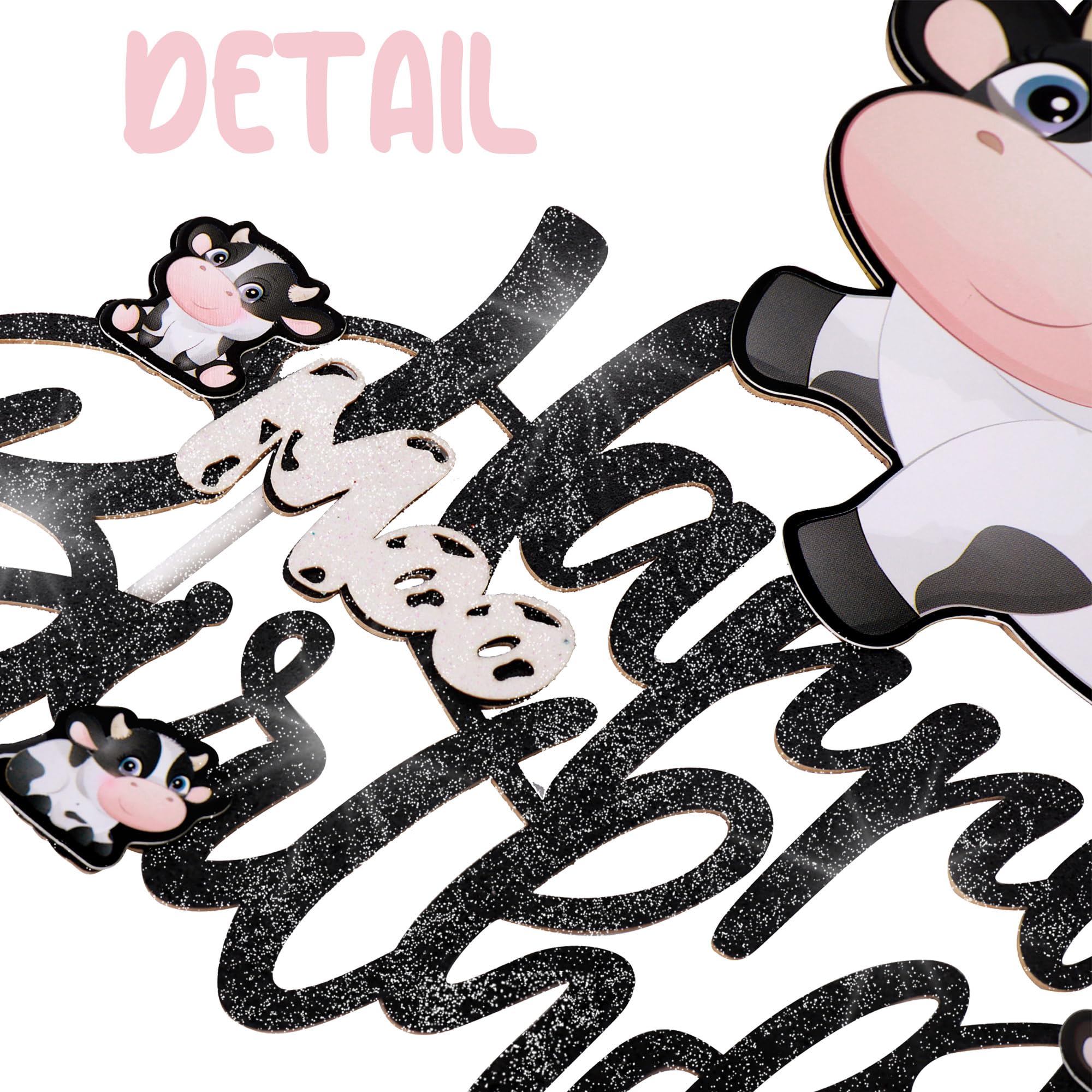 Happy Birthday Cow Cake Topper - Glitter Farm Animal Party Decorations for Kids Birthday, Baby Shower & Zoo Themed Events - Perfect for Farm-Themed Cakes, Cupcakes and Party Desserts