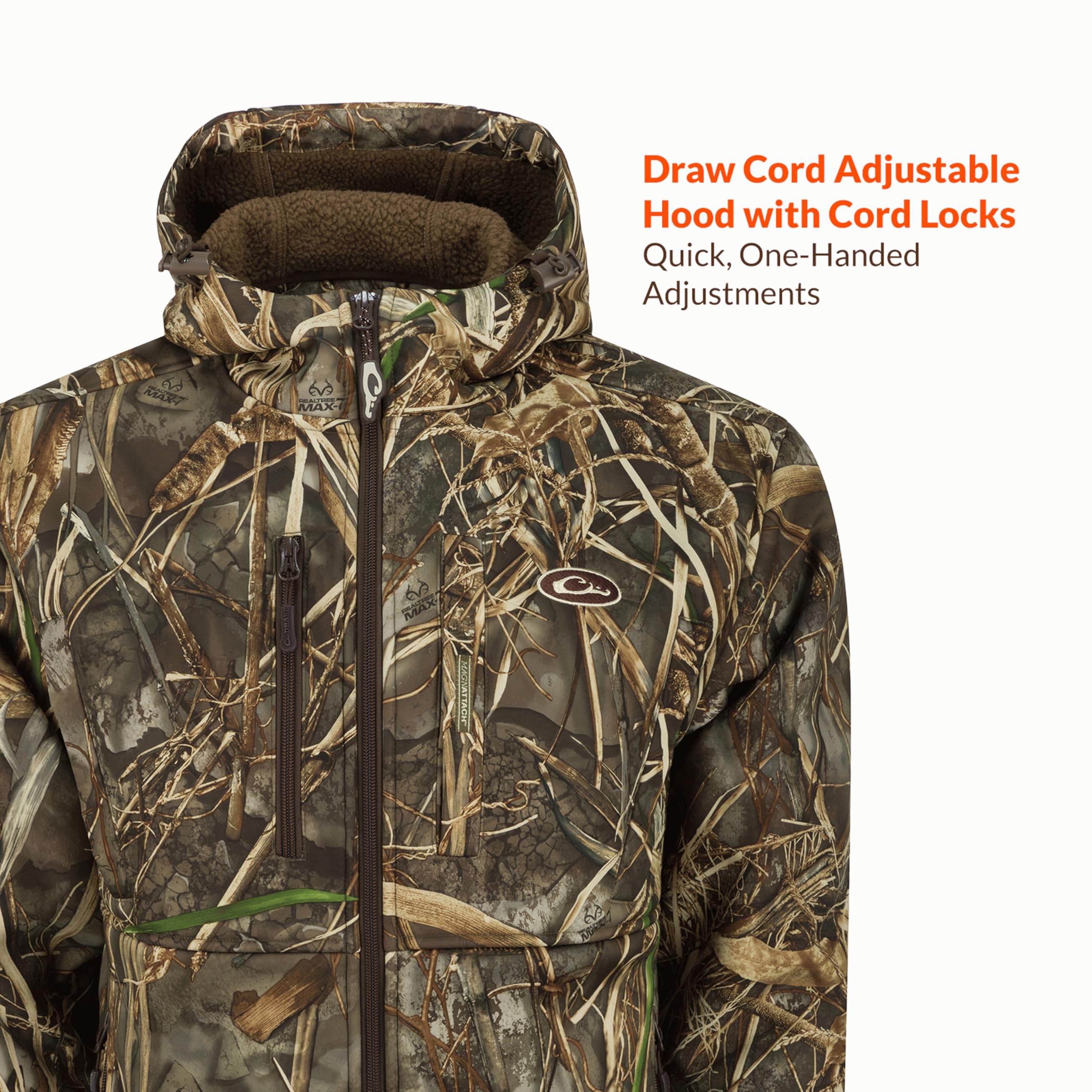 DRAKE Men's MST Hole Shot Hooded Windproof Hunting Jacket - 3-Layer Warm Sherpa-Lined, Breathable & Adjustable Full Zip for Outdoor Activities | Ideal for Hunting, Hiking & Winter Sports