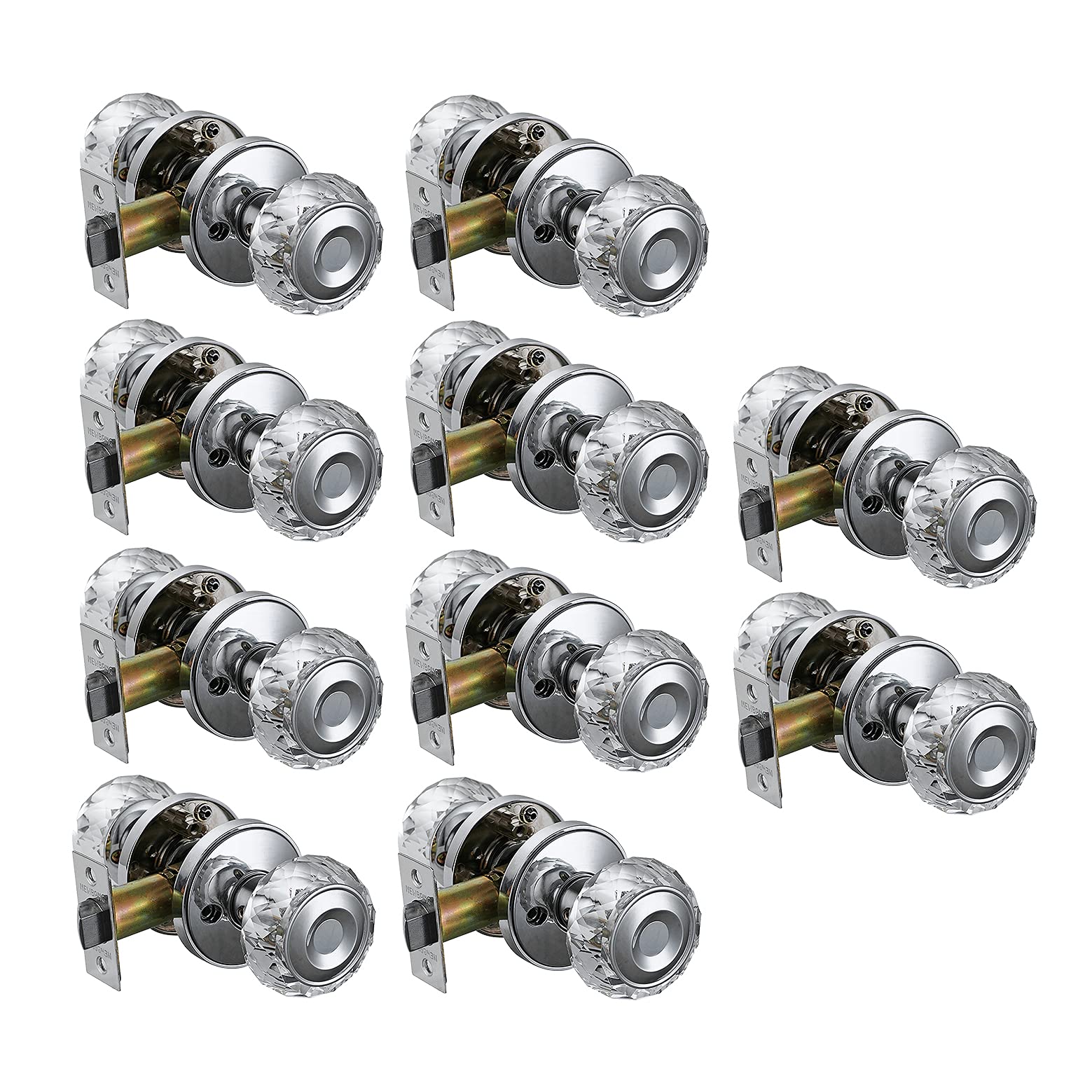 Octagon Crystal Glass Door Knobs - Polished Chrome Non-Locking Interior Passage Knobs for Hallway, Closet & Bedroom (Set of 12) - Elegant Home Decor & Cabinet Hardware Upgrade