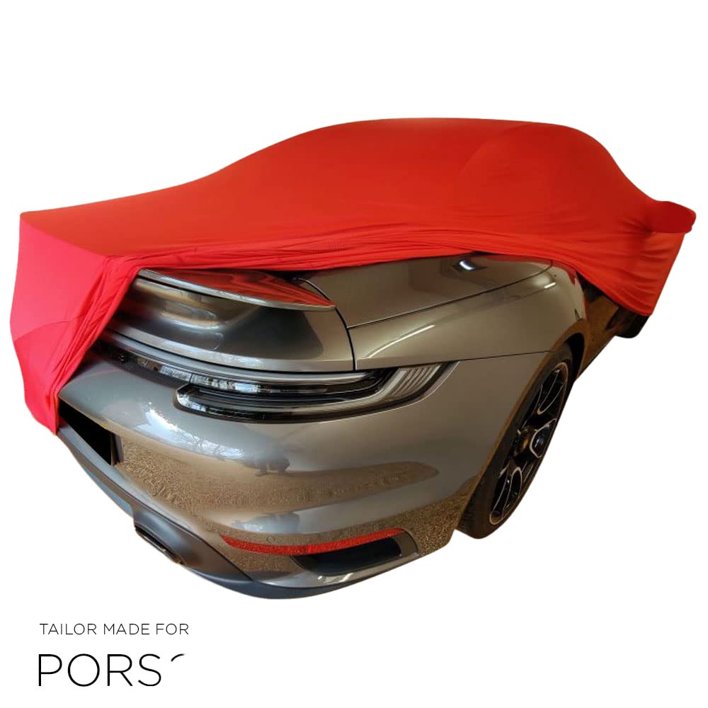 Premium Indoor Car Cover for Porsche 911 (992) Turbo S - Custom Tailored Fit with Mirror Pockets (Red) | Dust Protection for Garage Storage & Vehicle Preservation