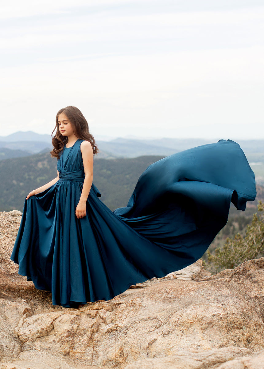 Junie Impact Dress in Deep Ocean - Stylish Women's Flowy Midi Dress for Casual Wear, Office & Summer Outings